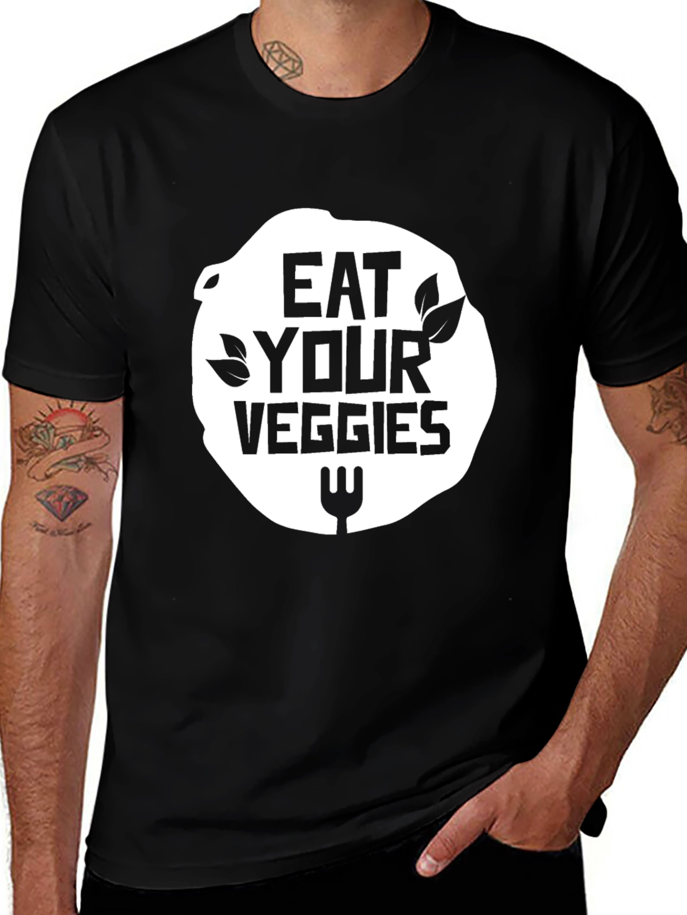 Eat Your Veggies Black T-Shirt Vegan Foodie