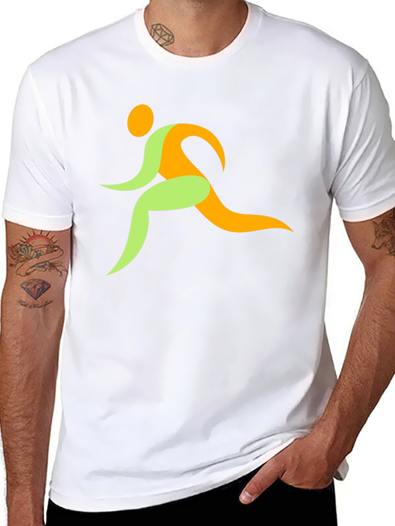 Mens Black Graphic Tee - Running Man Design