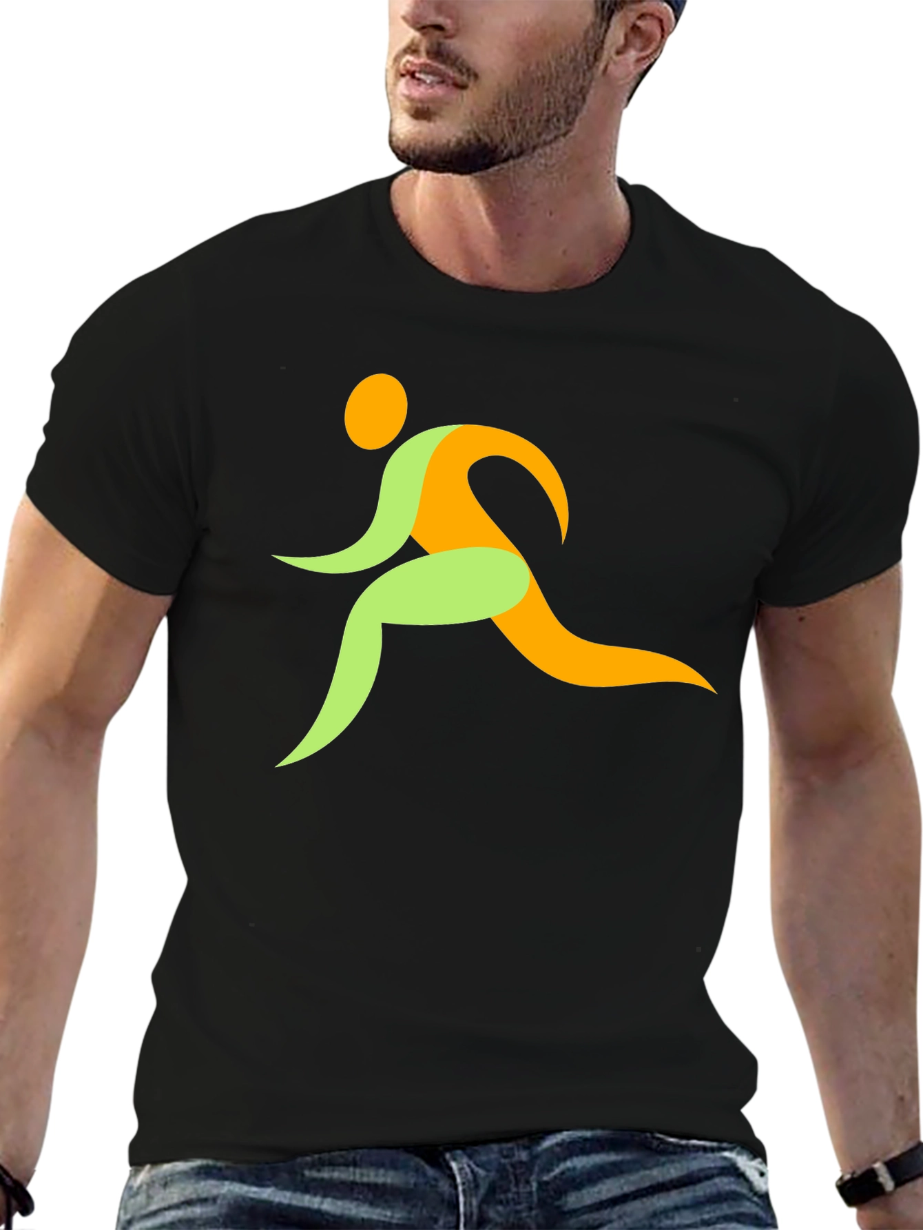 Mens Black Graphic Tee - Running Man Design