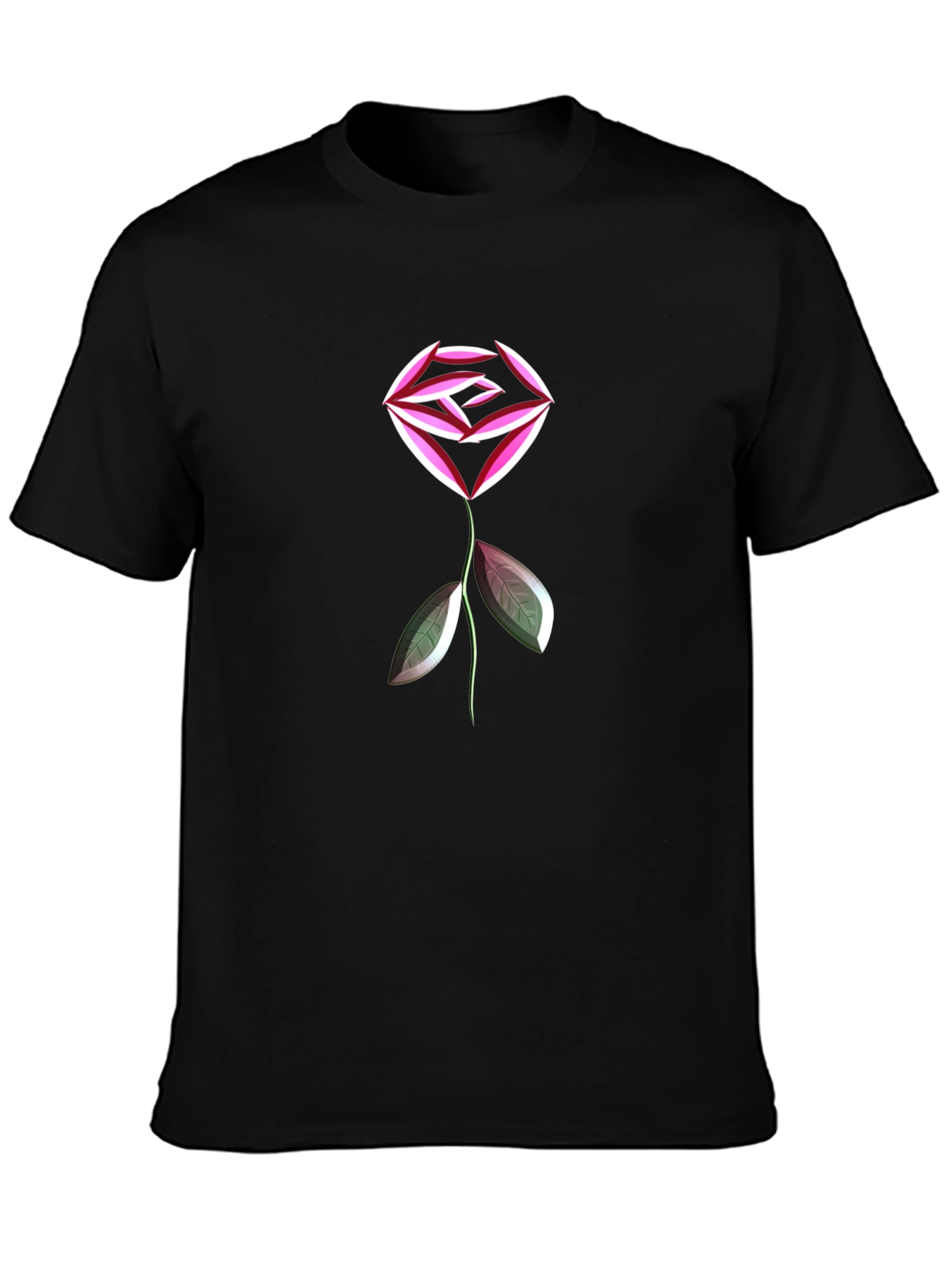 Abstract Geometric Rose Graphic Black T-Shirt