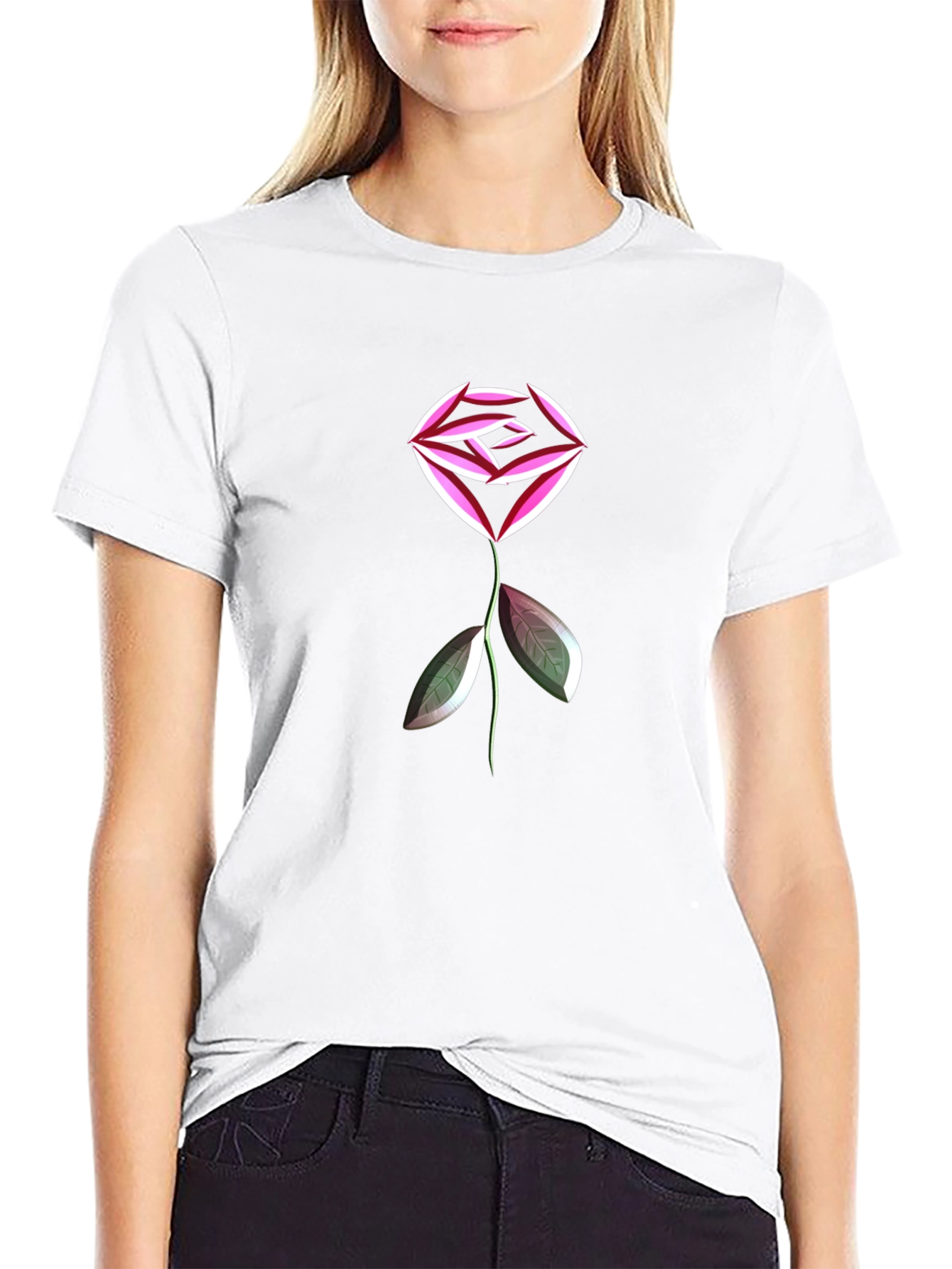 Abstract Geometric Rose Graphic Black T-Shirt