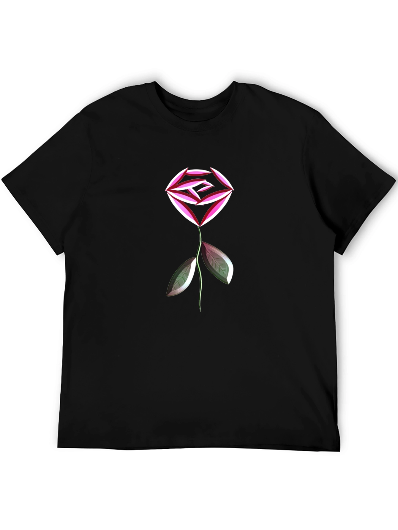 Abstract Geometric Rose Graphic Black T-Shirt