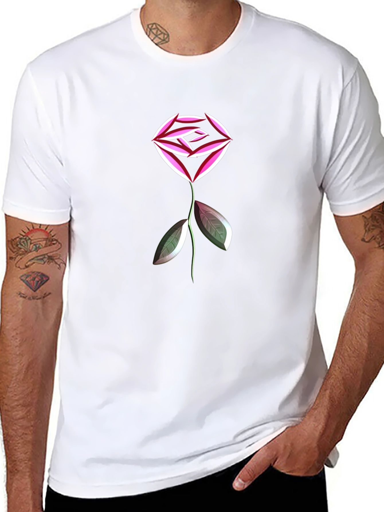 Abstract Geometric Rose Graphic Black T-Shirt