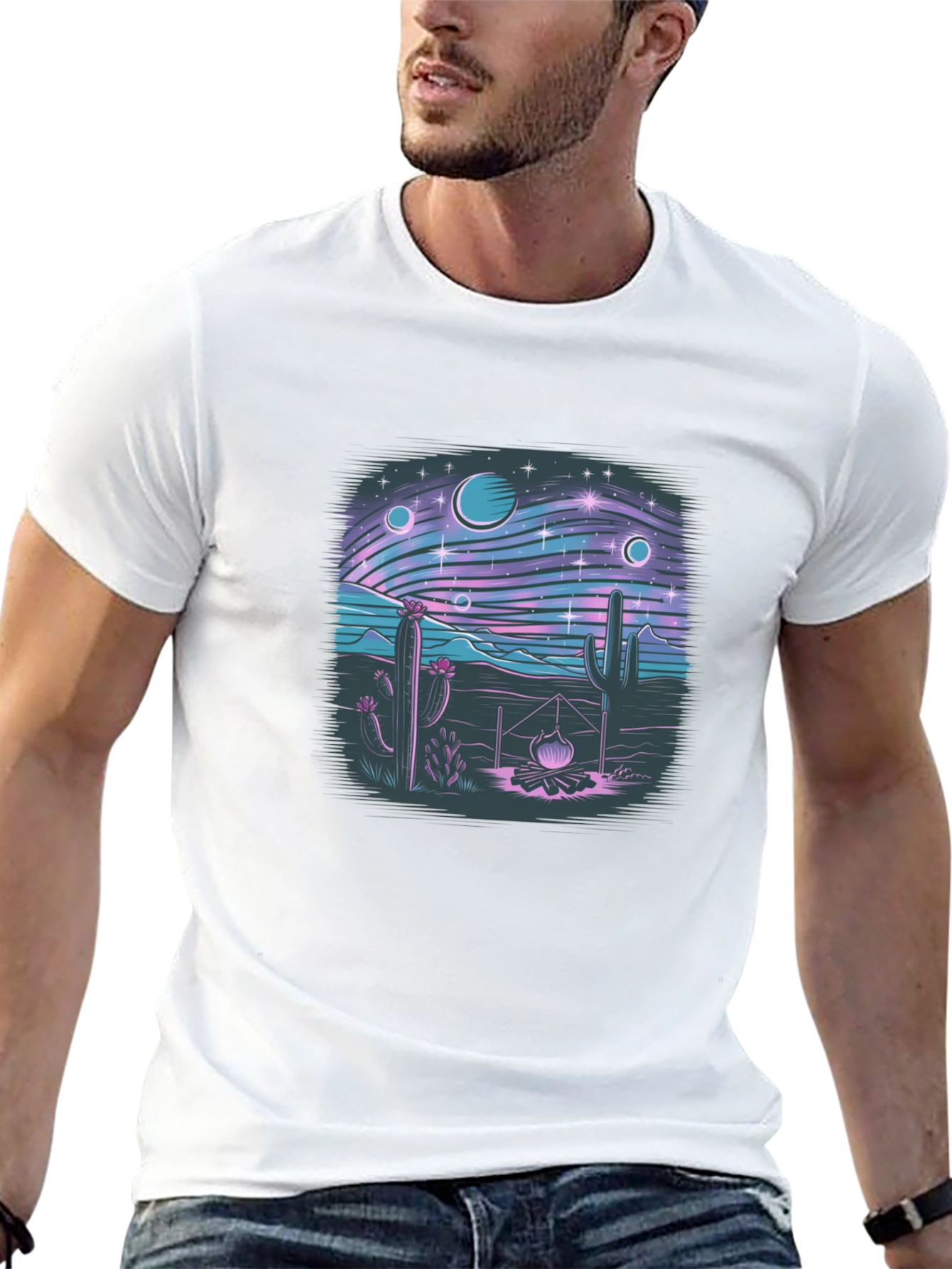 Desert Galaxy Graphic Tee - Black Cotton T-Shirt
