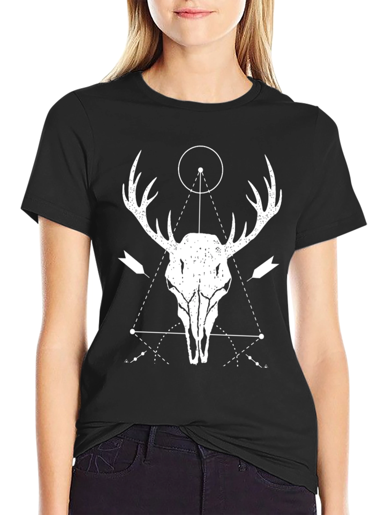 Geometric Deer Skull Graphic T-Shirt