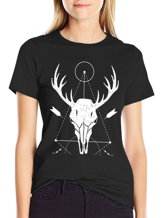 Geometric Deer Skull Graphic T-Shirt