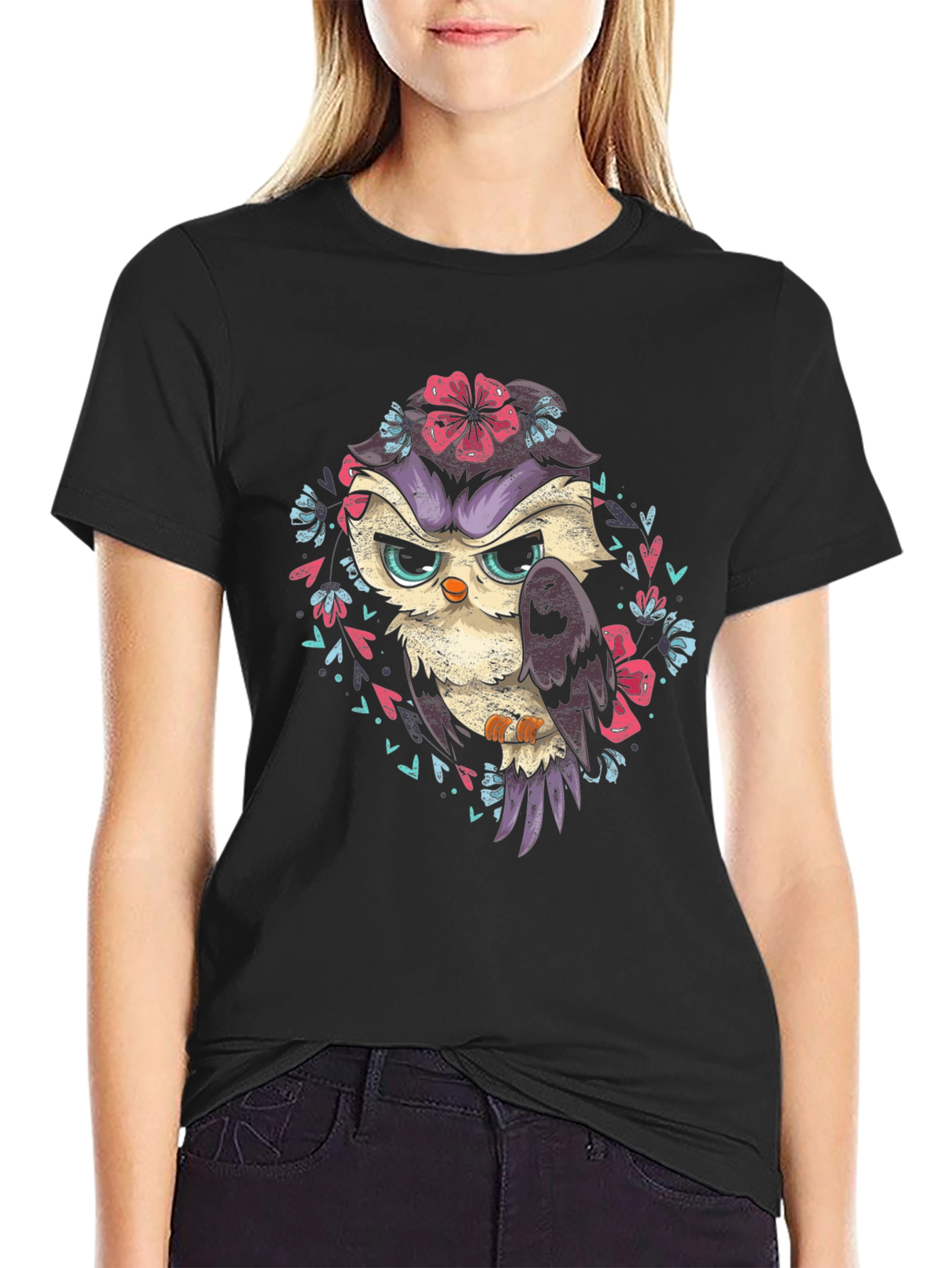Owl Floral T-Shirt - Dark Graphic Tee