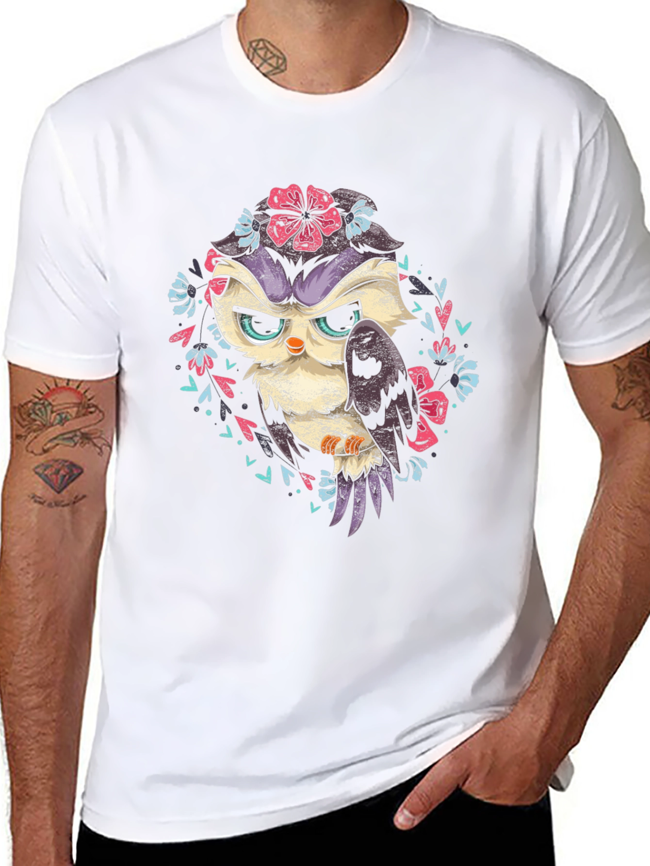 Owl Floral T-Shirt - Dark Graphic Tee