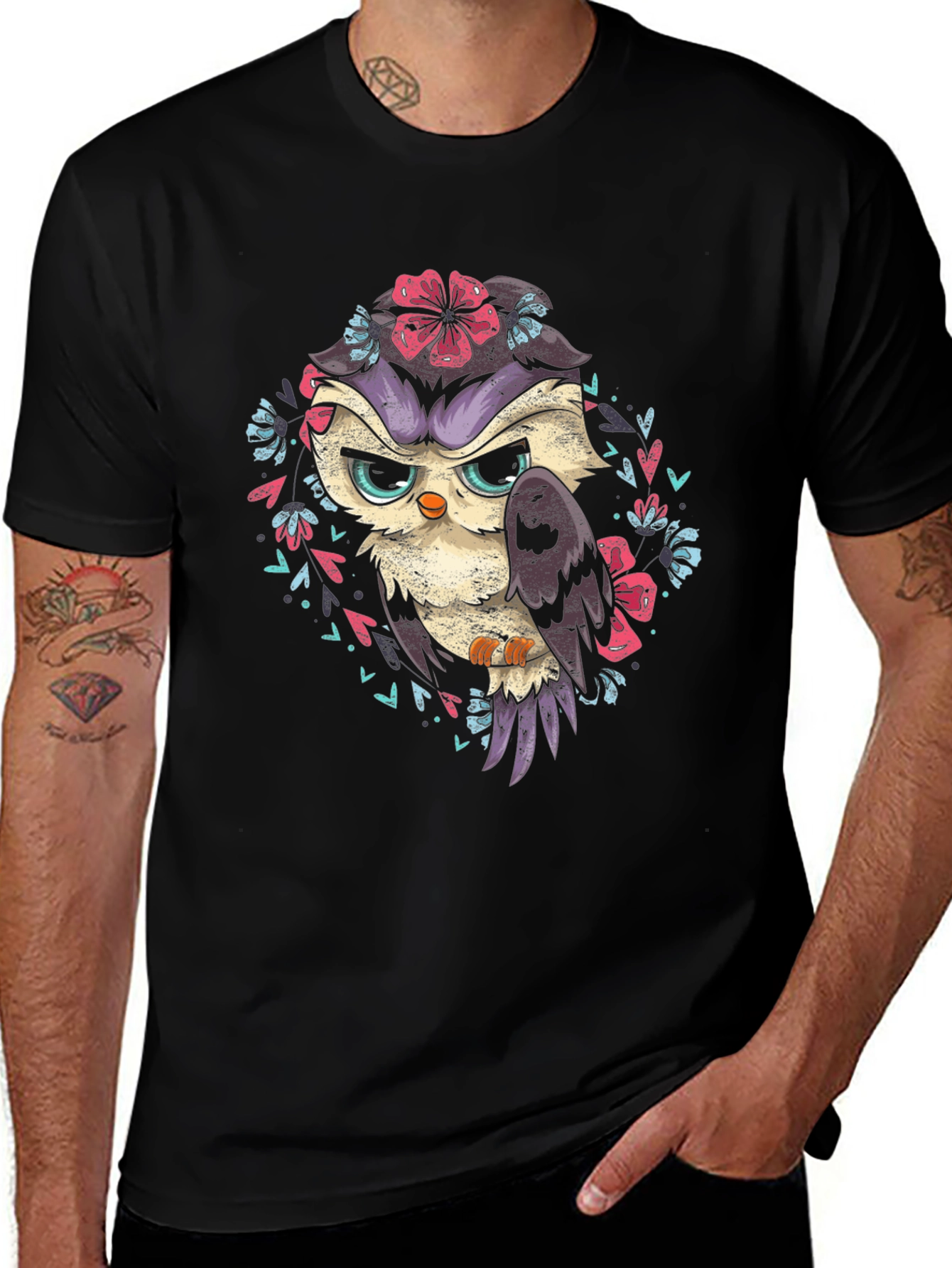 Owl Floral T-Shirt - Dark Graphic Tee