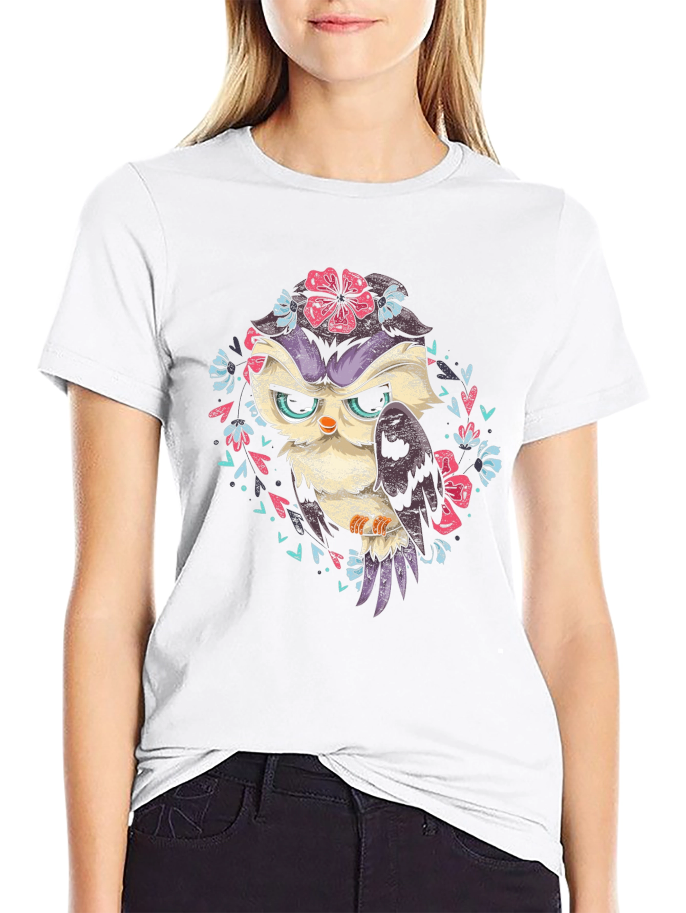 Owl Floral T-Shirt - Dark Graphic Tee