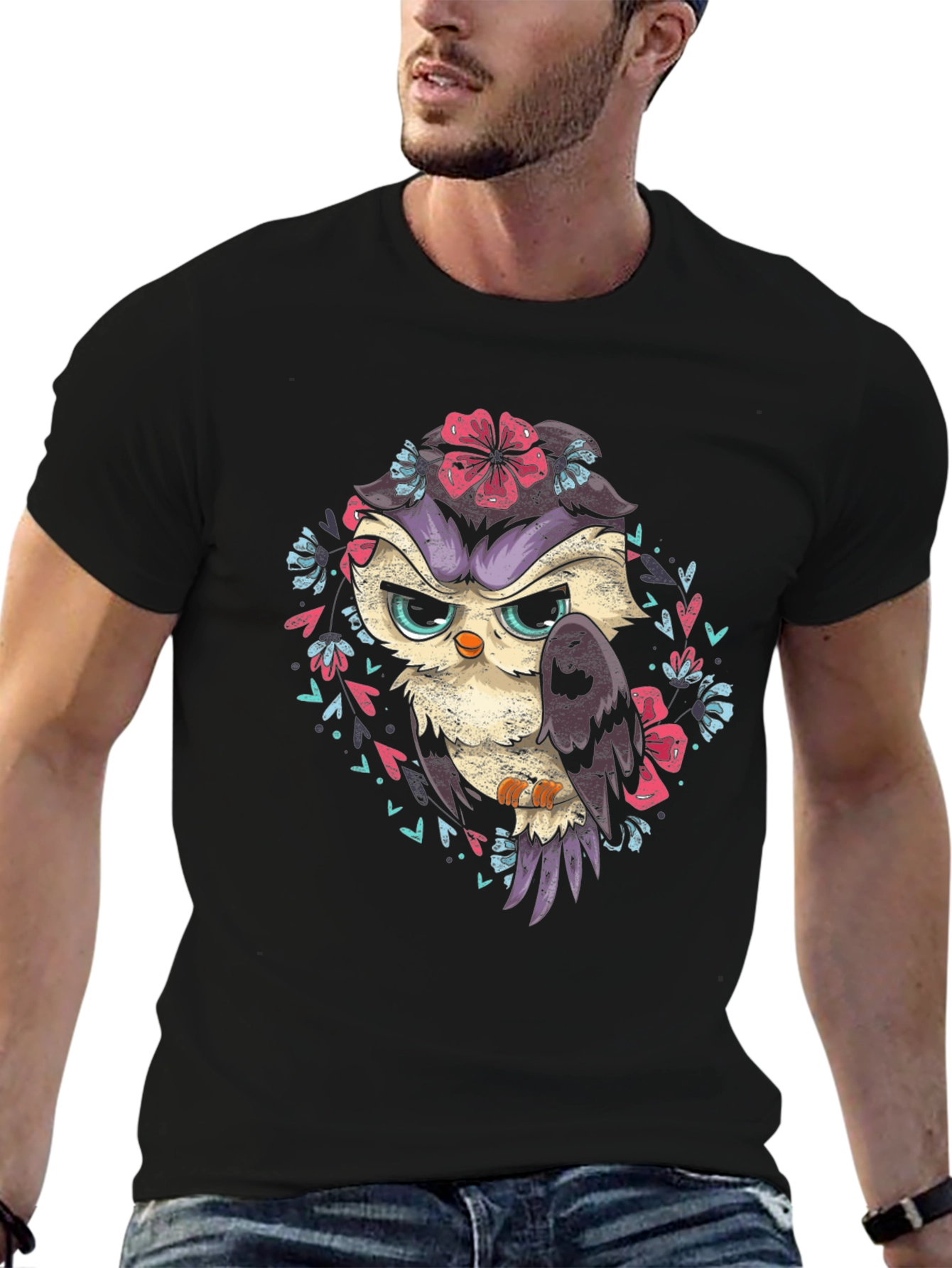 Owl Floral T-Shirt - Dark Graphic Tee