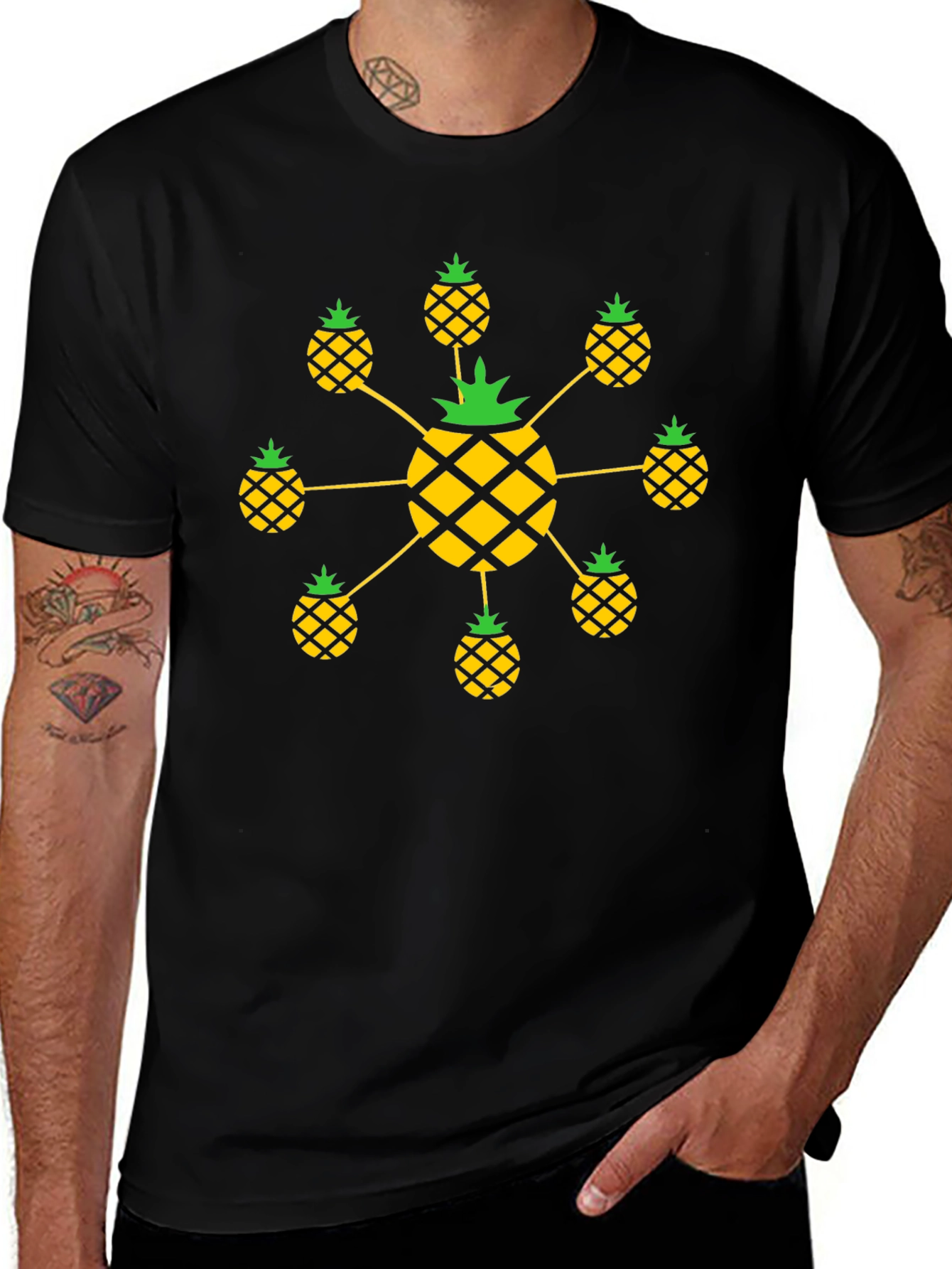 Pineapple Pattern Black T-Shirt