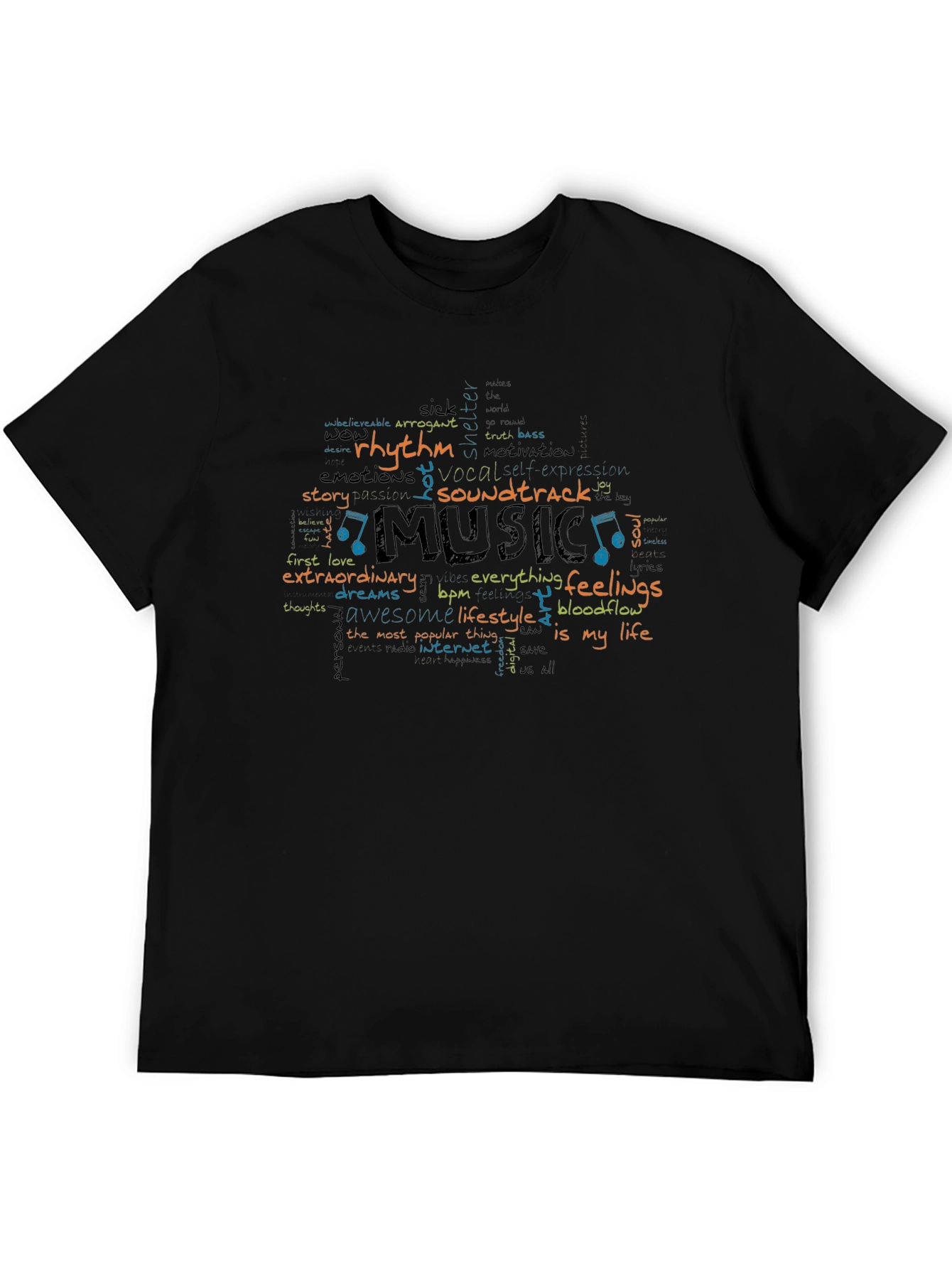 Music Lovers Word Cloud Tee - Black