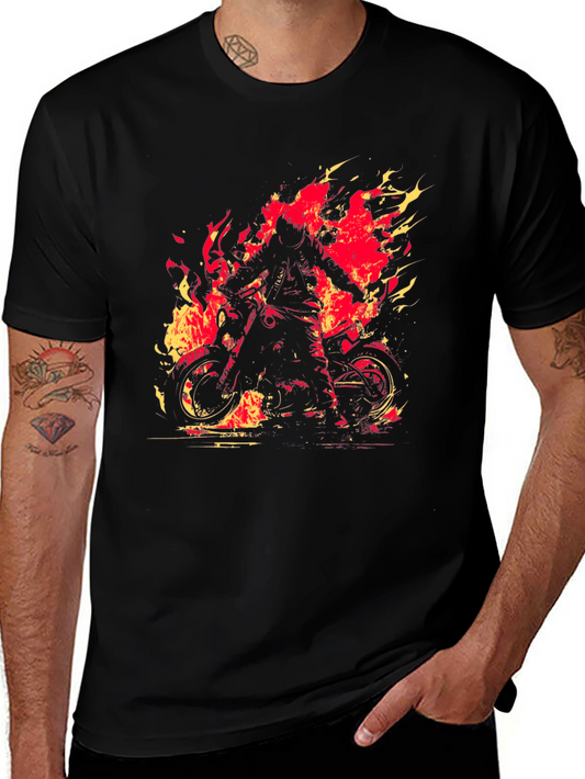 Fiery Rider Graphic Tee - Black Motorcycle T-Shirt