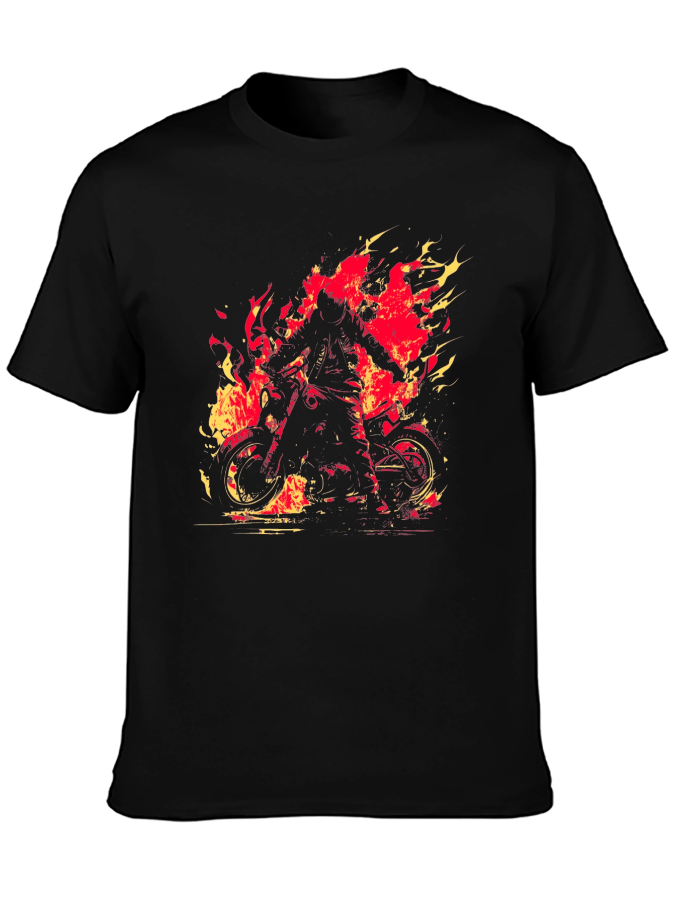 Fiery Rider Graphic Tee - Black Motorcycle T-Shirt
