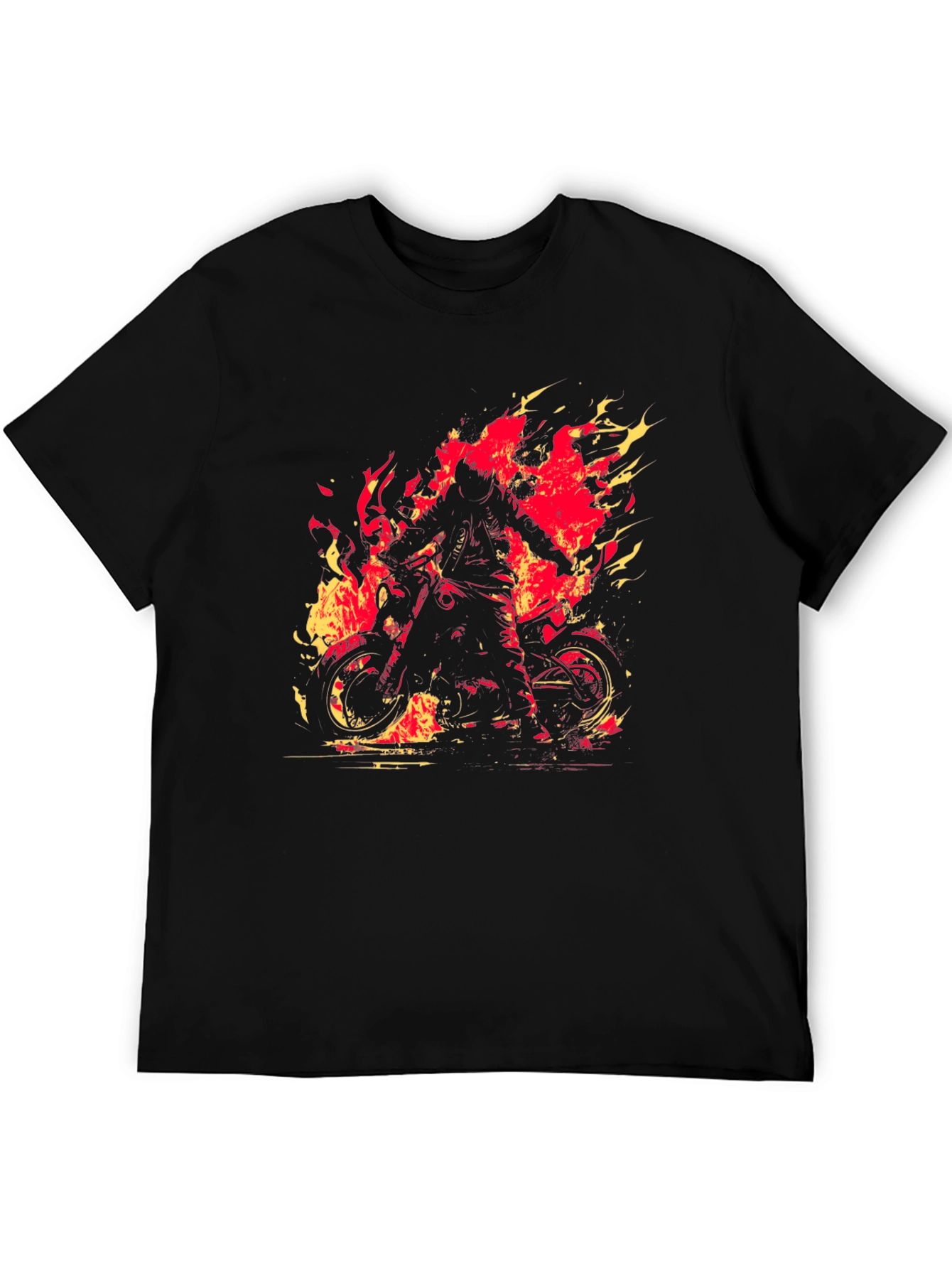 Fiery Rider Graphic Tee - Black Motorcycle T-Shirt