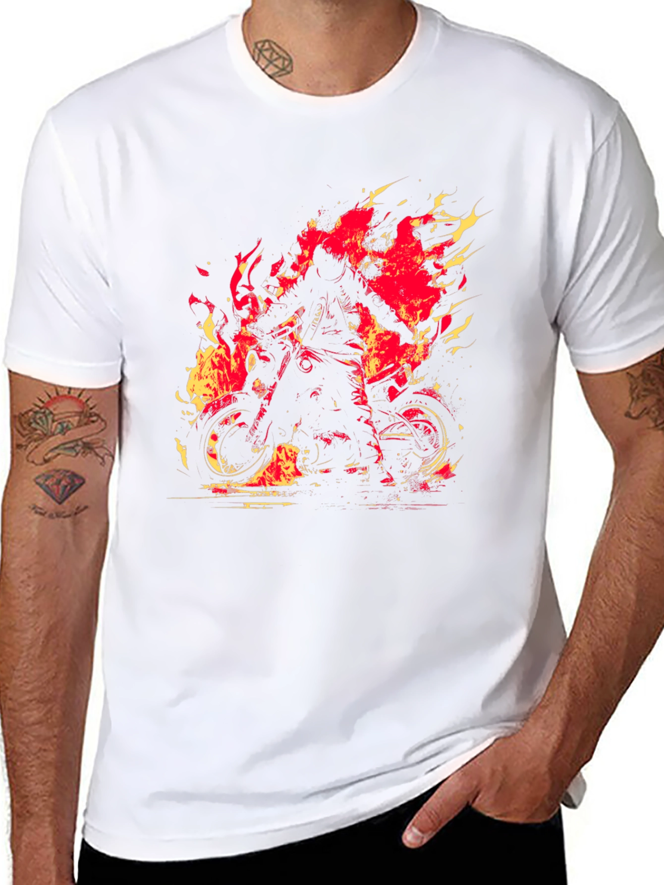 Fiery Rider Graphic Tee - Black Motorcycle T-Shirt