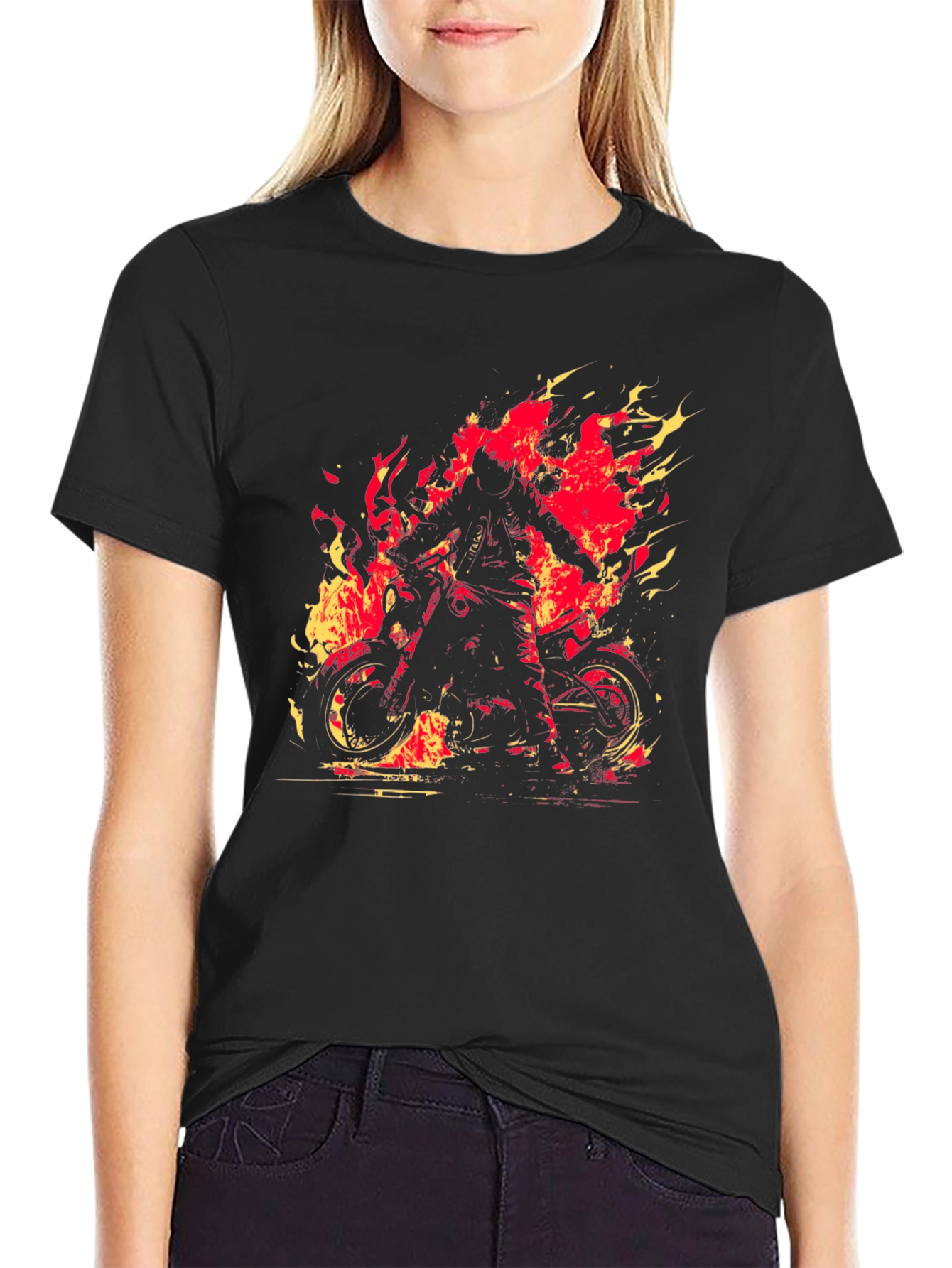 Fiery Rider Graphic Tee - Black Motorcycle T-Shirt