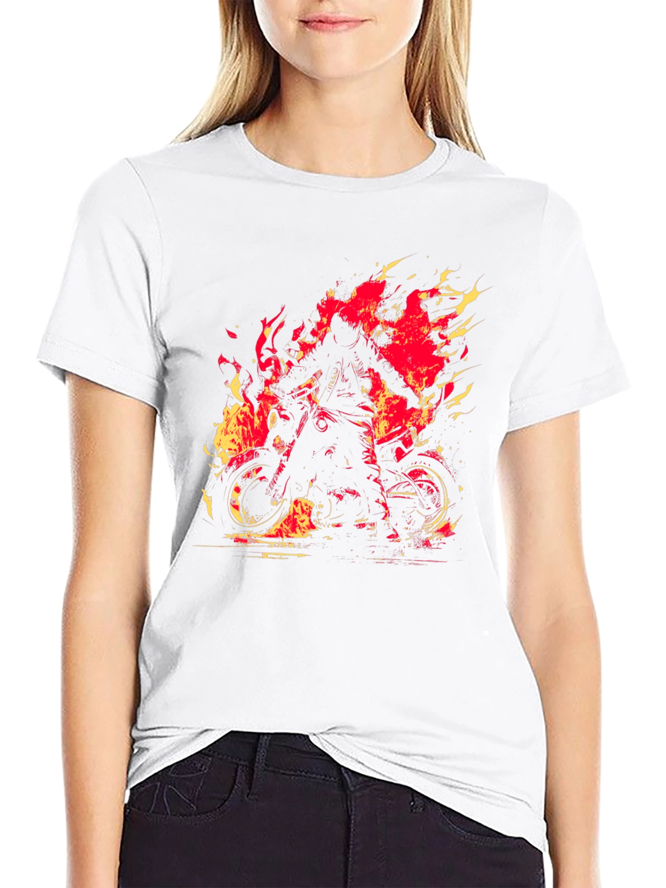 Fiery Rider Graphic Tee - Black Motorcycle T-Shirt
