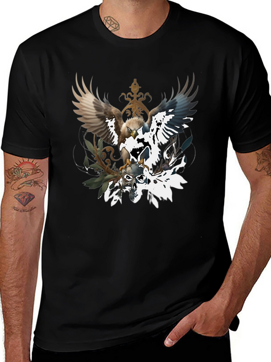 Eagle & Skull Graphic Tee - Black Cotton Blend T-Shirt