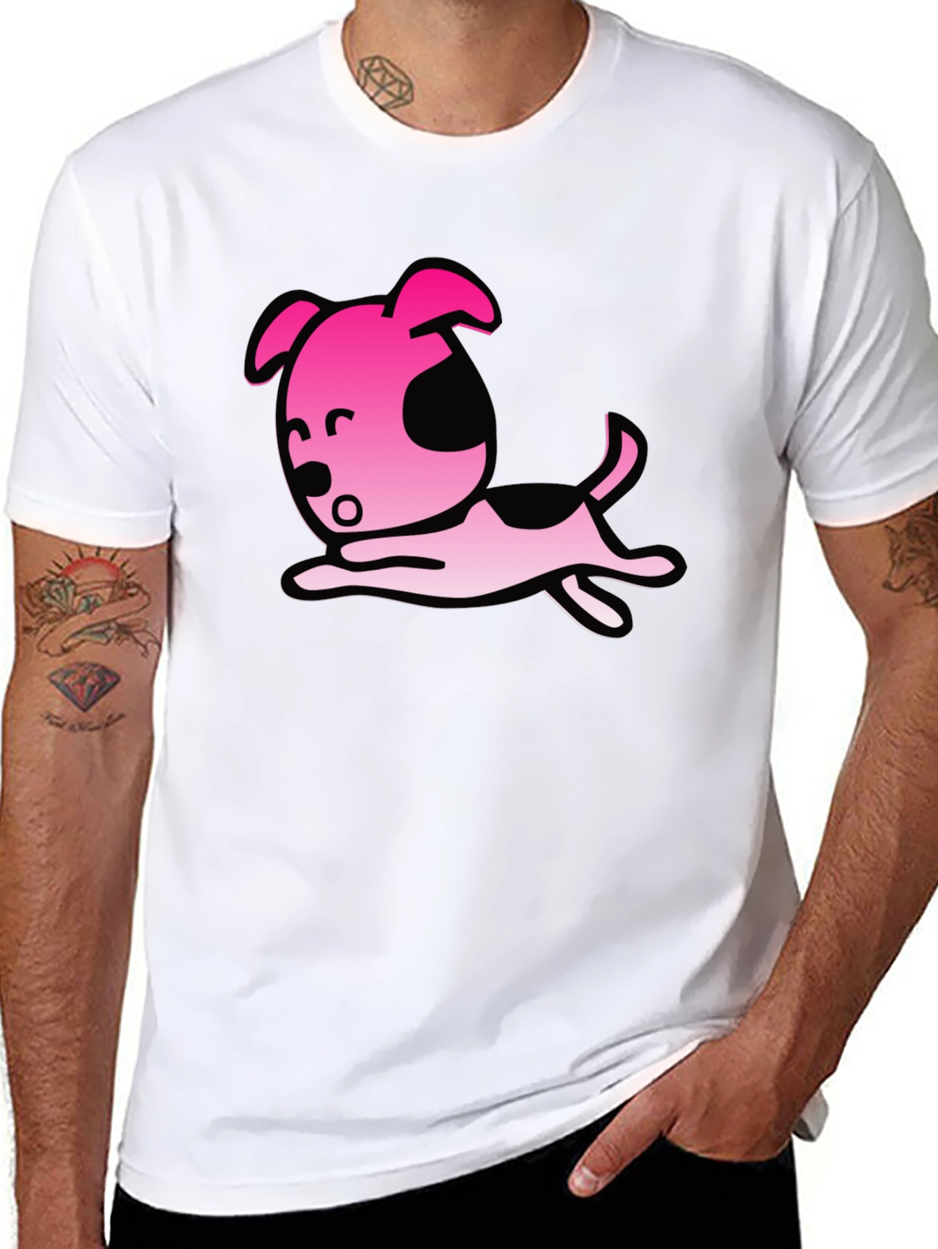 Cartoon Dog Graphic T-Shirt - Black Casual Tee