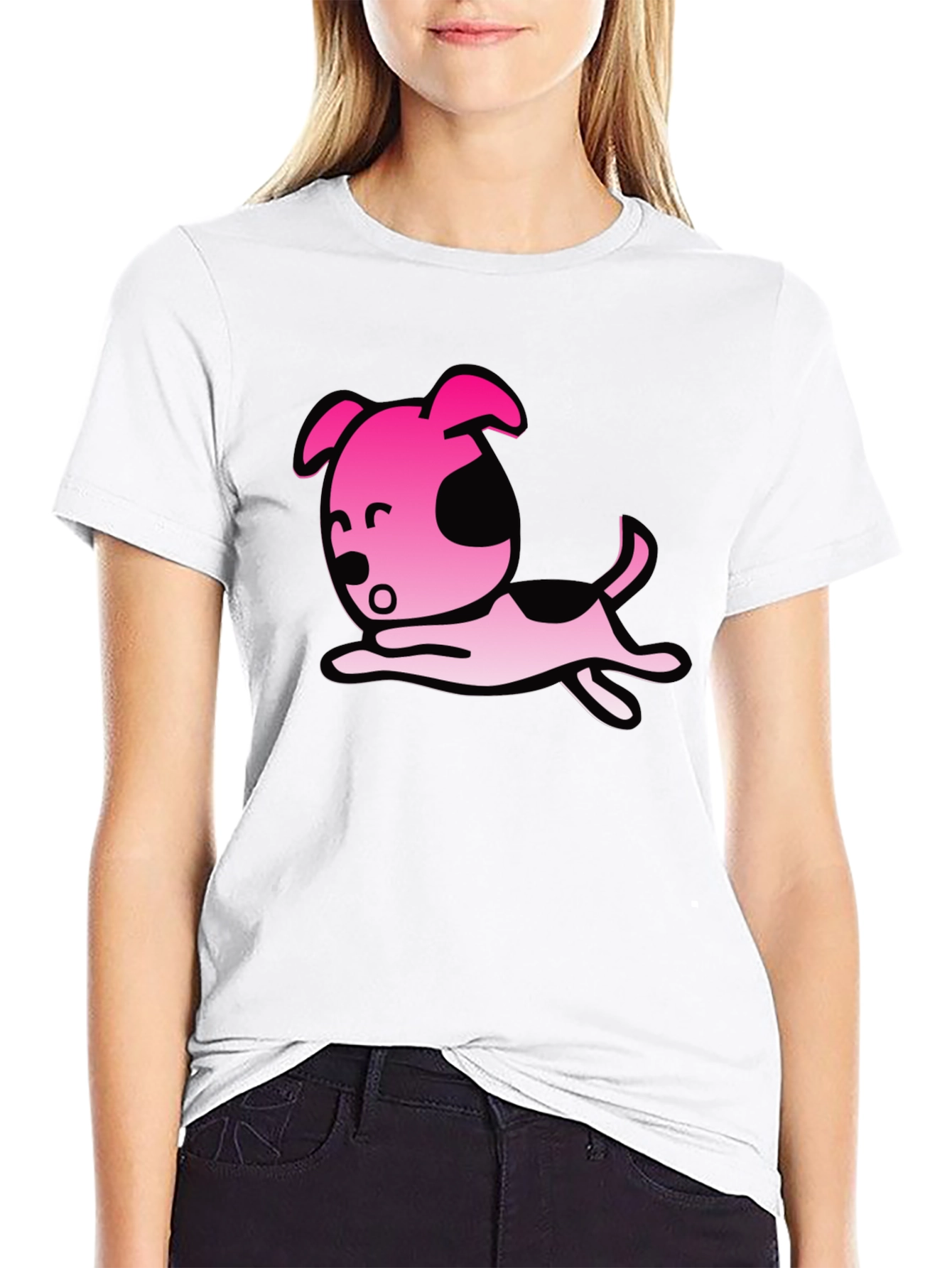 Cartoon Dog Graphic T-Shirt - Black Casual Tee