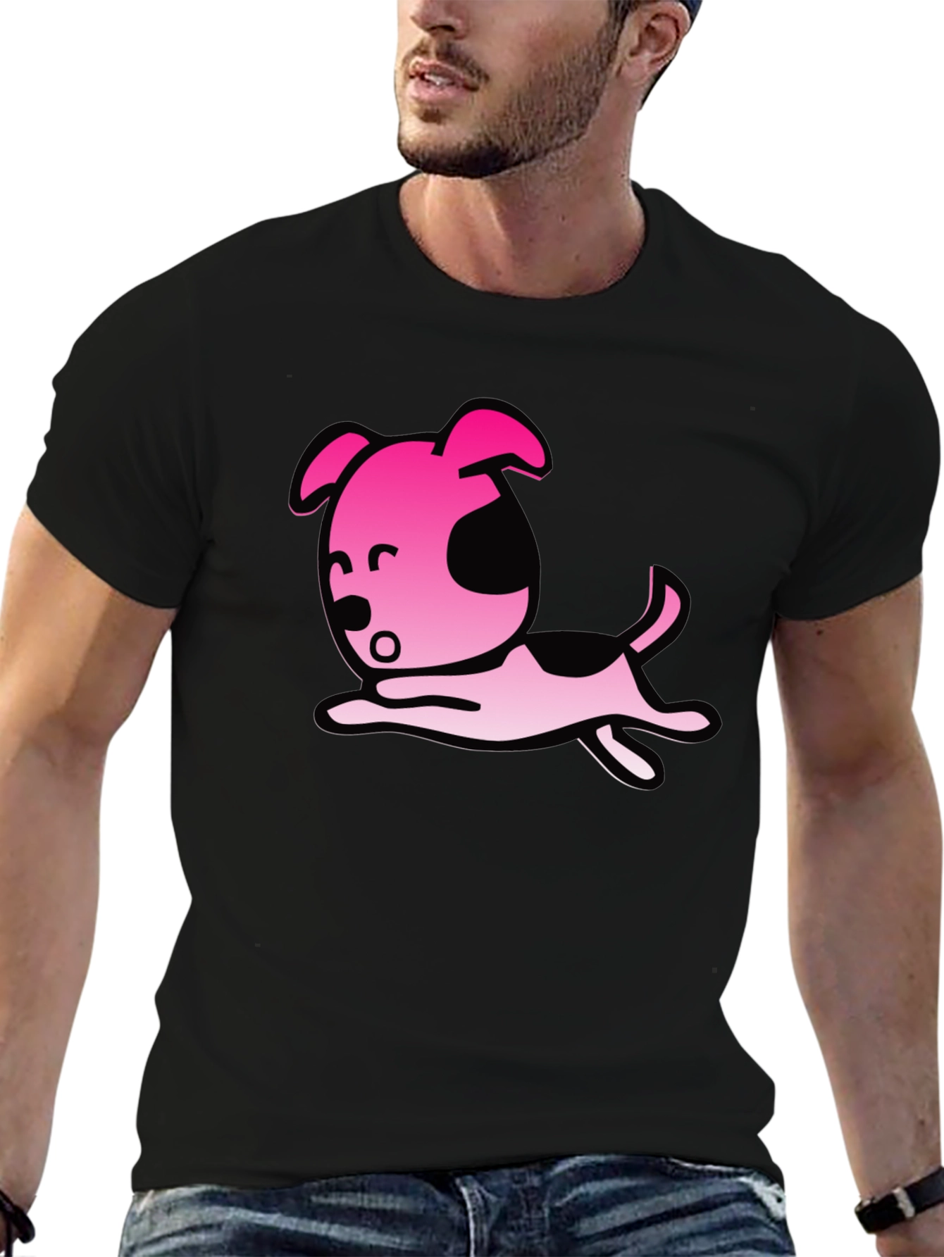 Cartoon Dog Graphic T-Shirt - Black Casual Tee