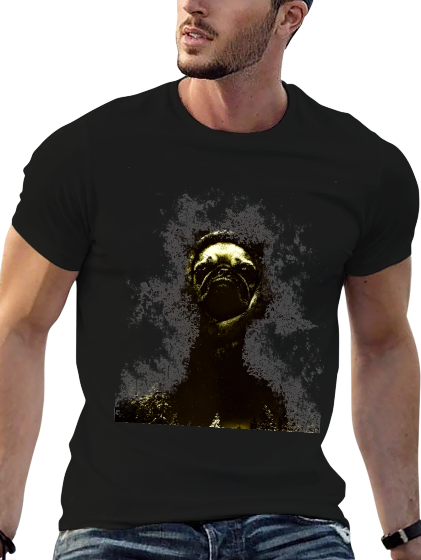 Pug in the Woods Black T-Shirt