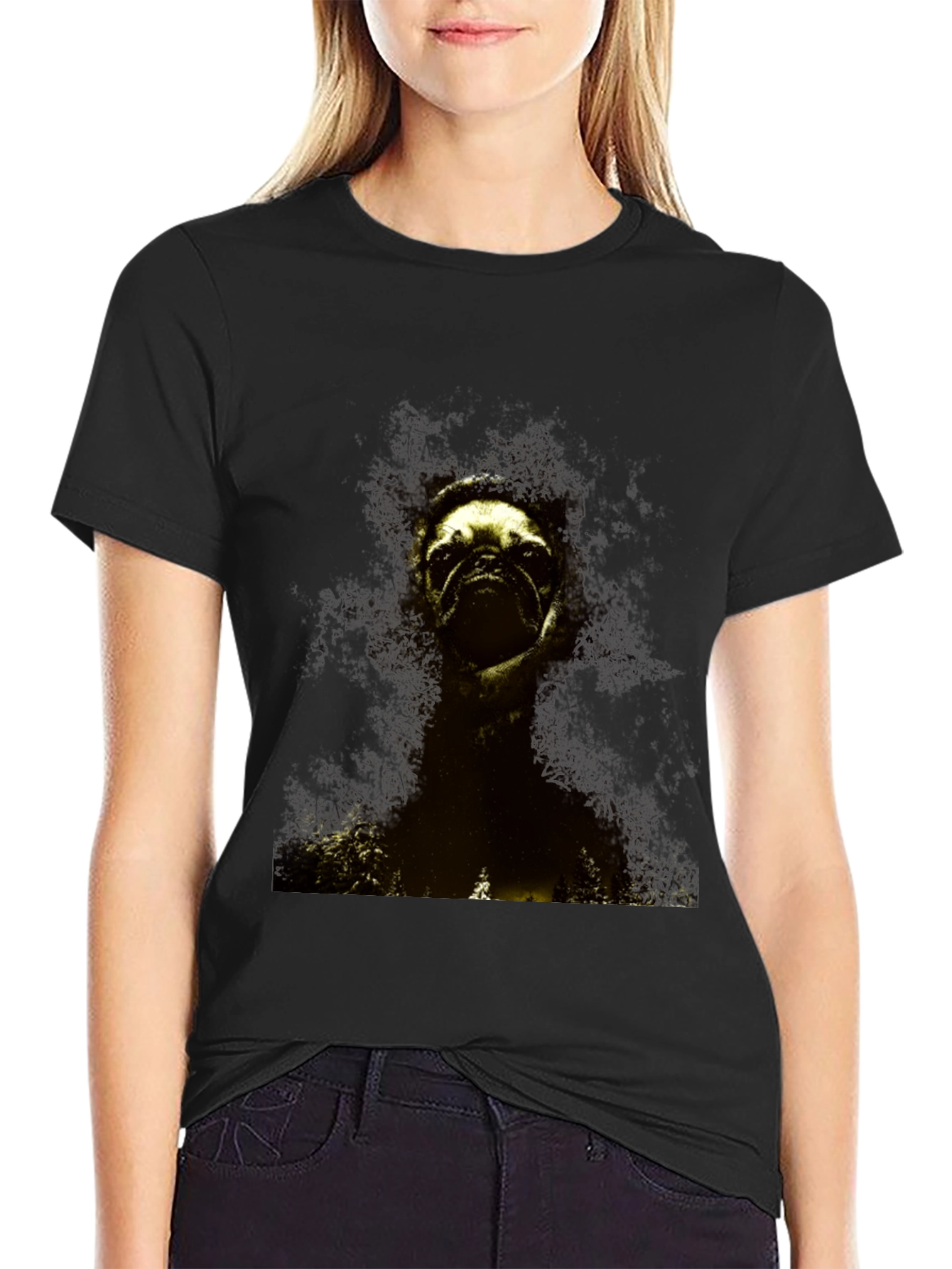 Pug in the Woods Black T-Shirt