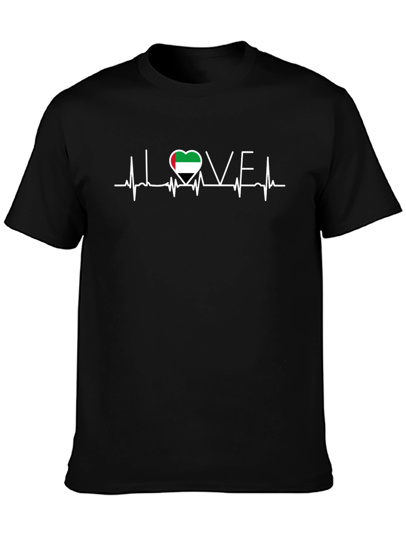 UAE Flag Heartbeat Love T-Shirt - Black