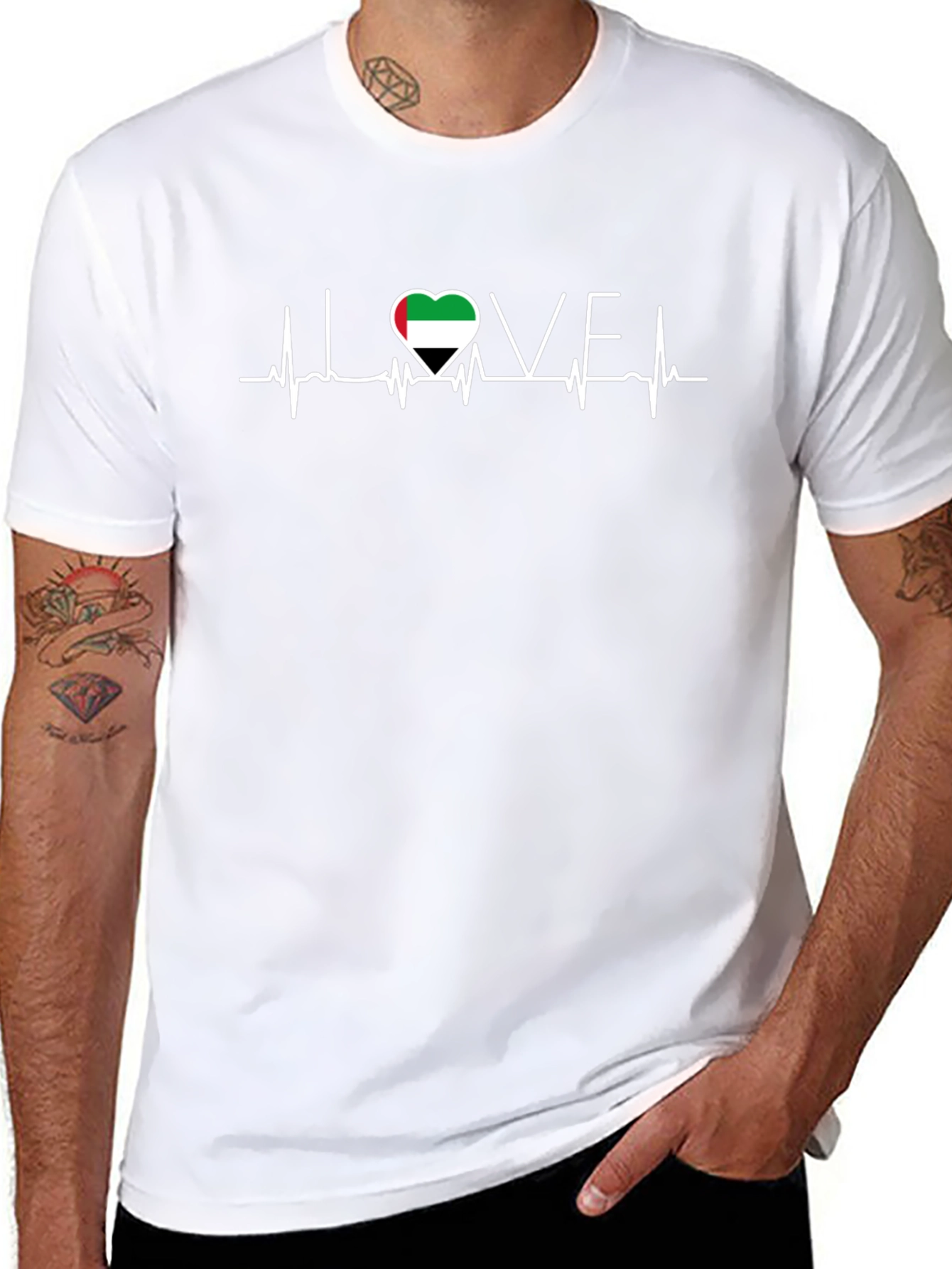 UAE Flag Heartbeat Love T-Shirt - Black