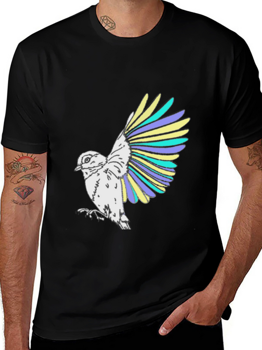 Bird Graphic Tee - Black Cotton T-Shirt for Men