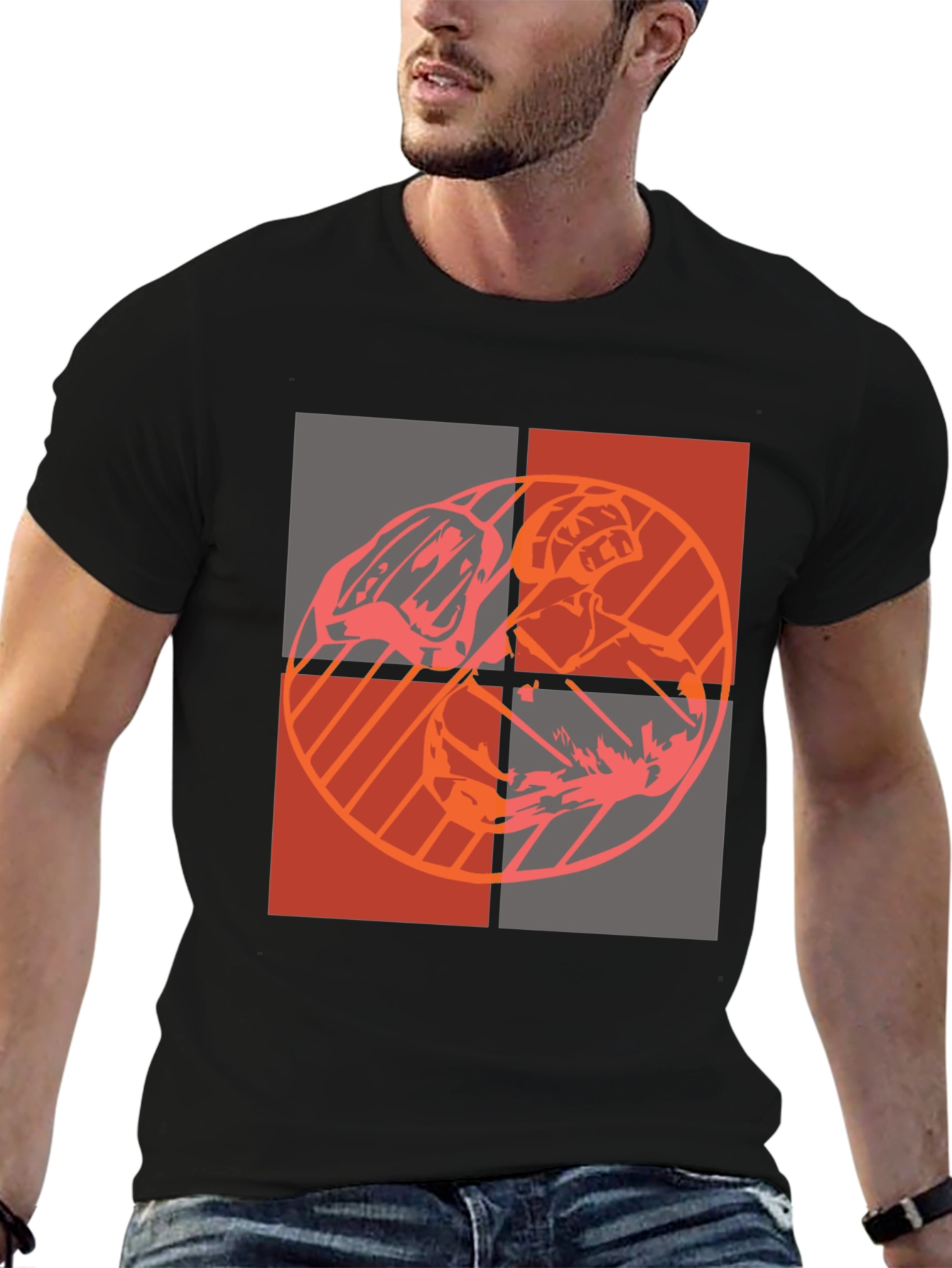Geometric Graphic Print Black T-Shirt