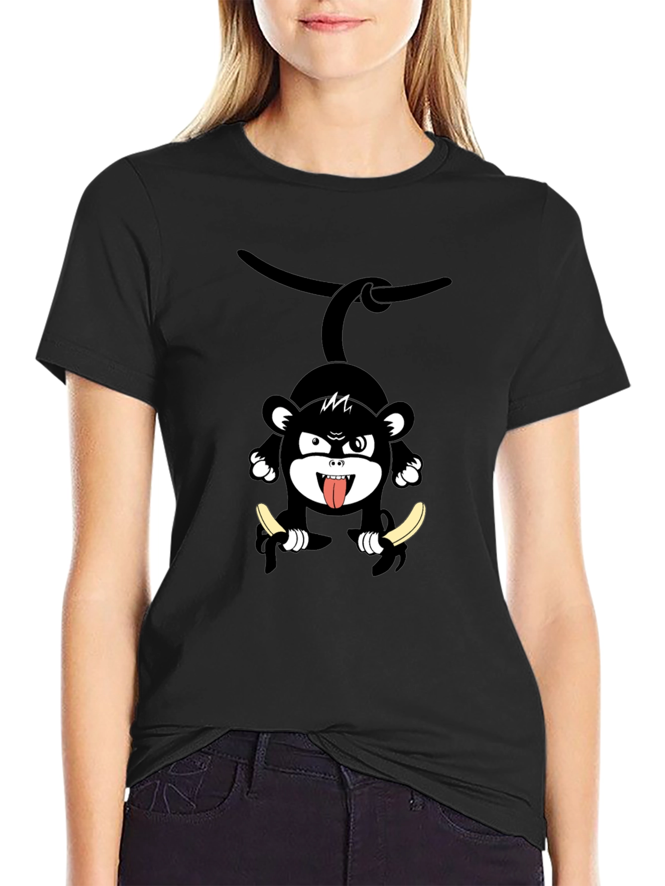 Monkey Banana Graphic Black T-Shirt