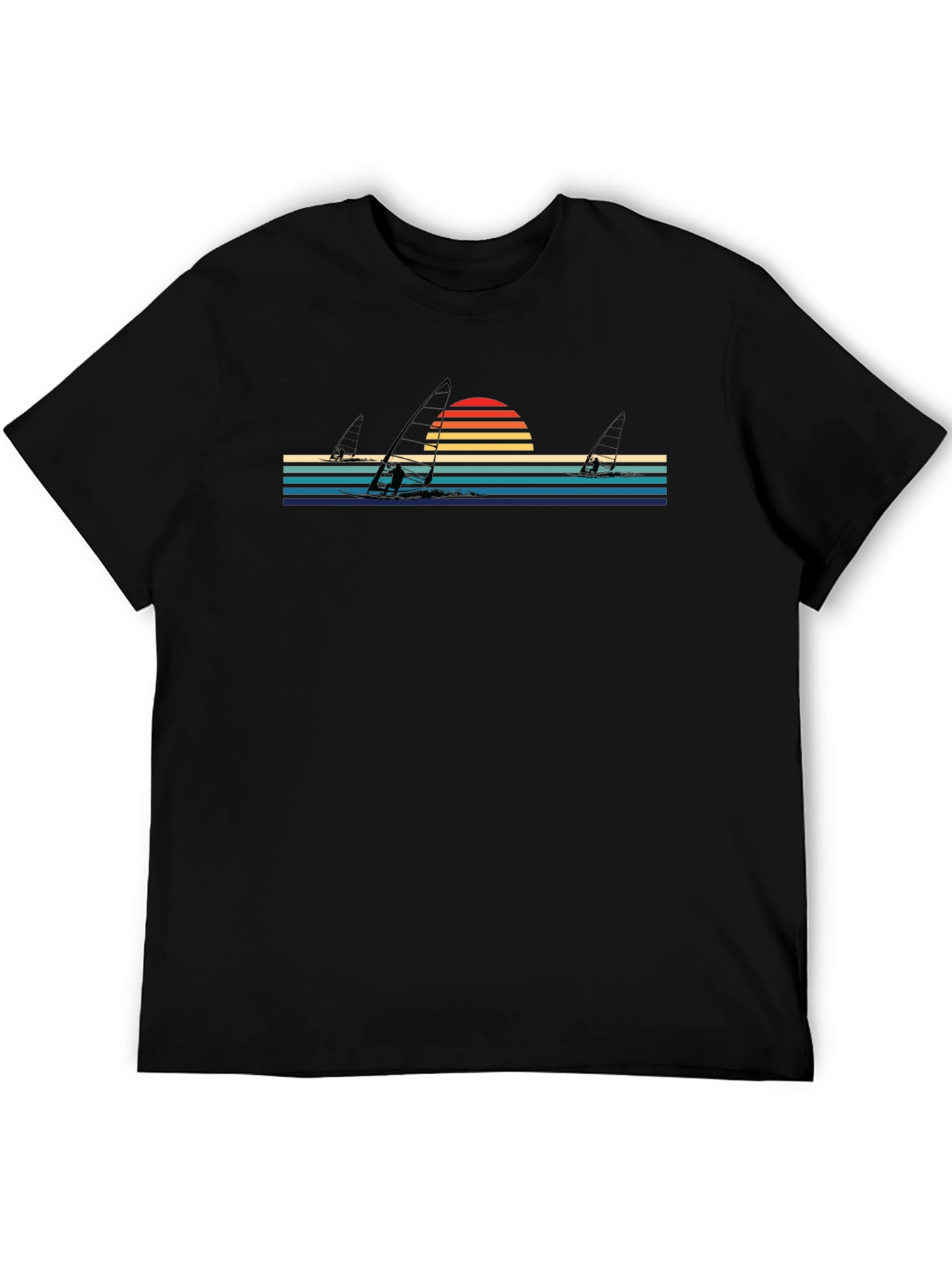 Retro Sunset Windsurfing T-Shirt - Stylish Black Tee