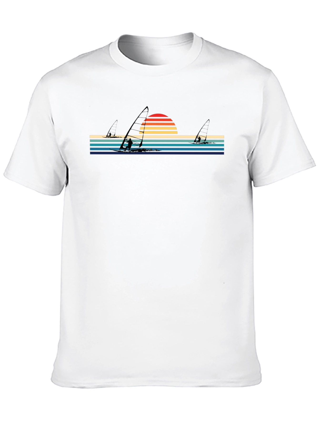 Retro Sunset Windsurfing T-Shirt - Stylish Black Tee