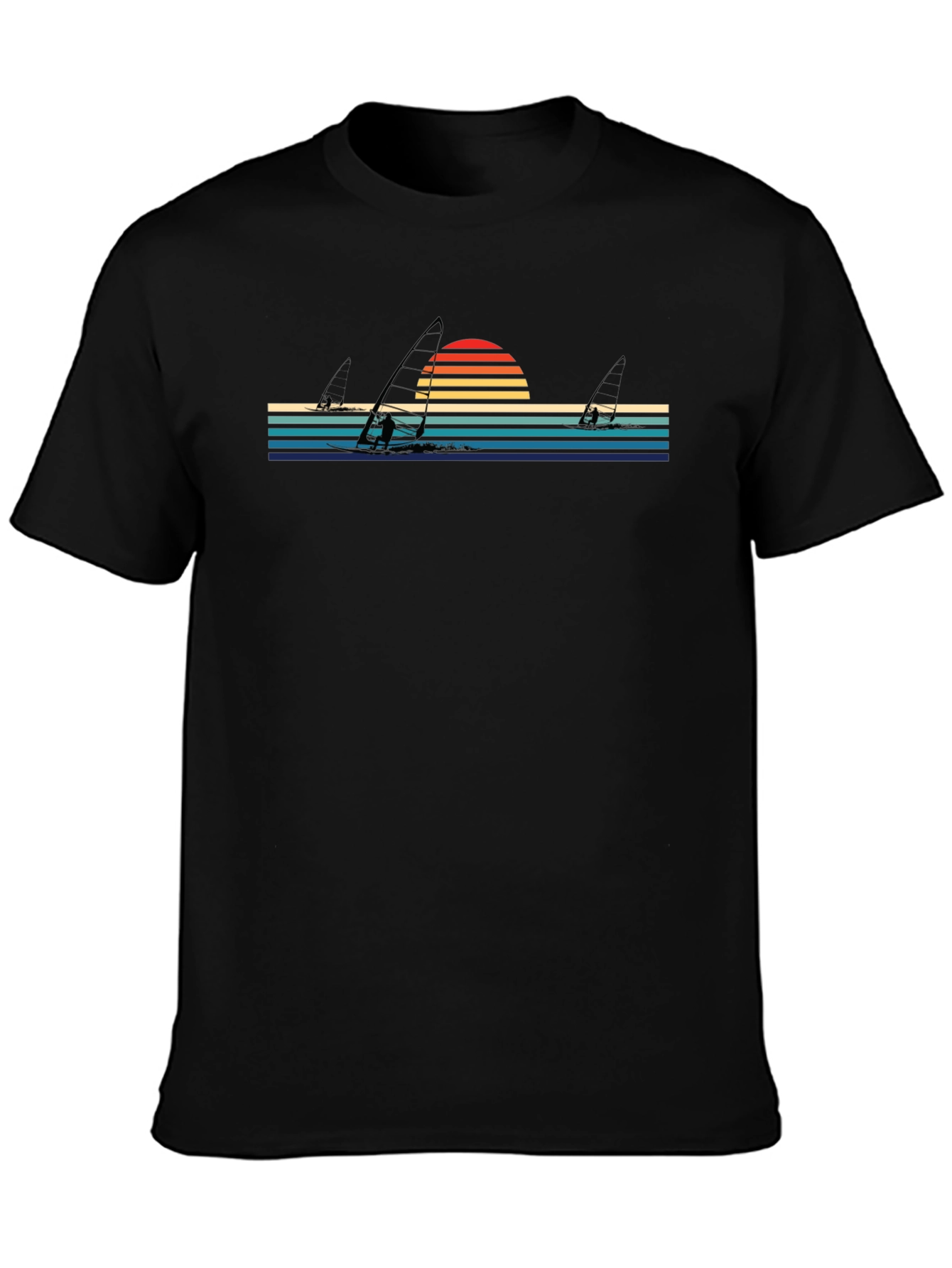 Retro Sunset Windsurfing T-Shirt - Stylish Black Tee
