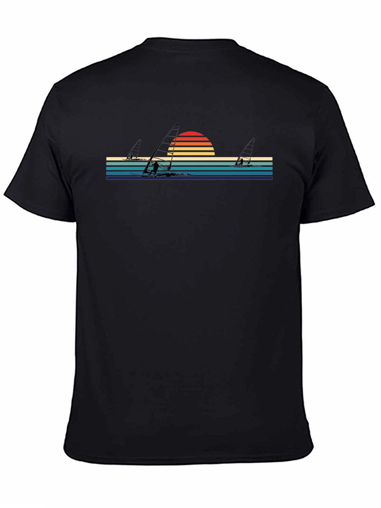 Retro Sunset Windsurfing T-Shirt - Stylish Black Tee