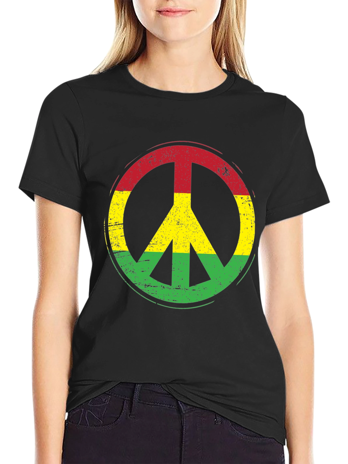 Rasta Peace Sign Black T-Shirt - Reggae Vibes