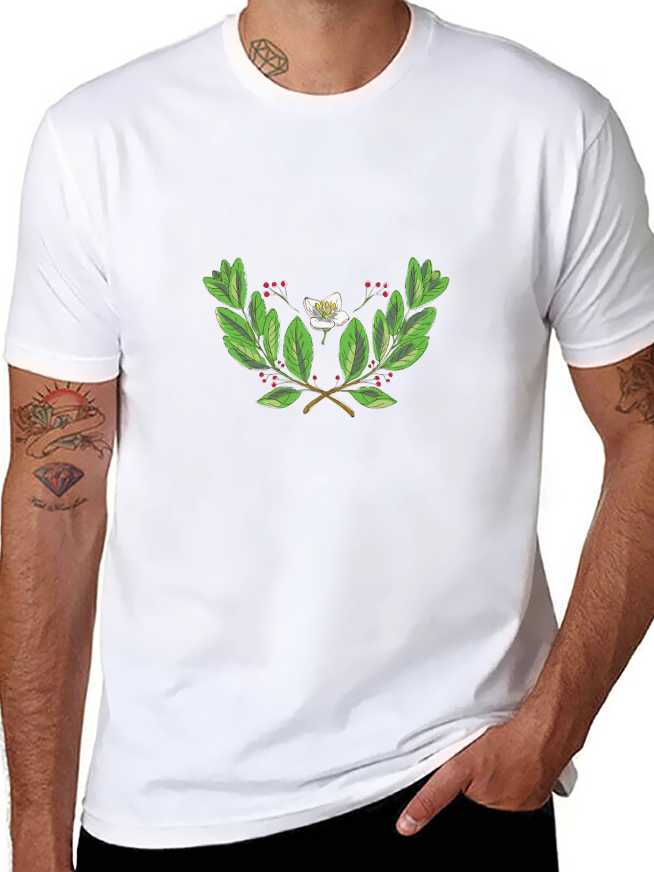 Floral Laurel Wreath T-Shirt - Black