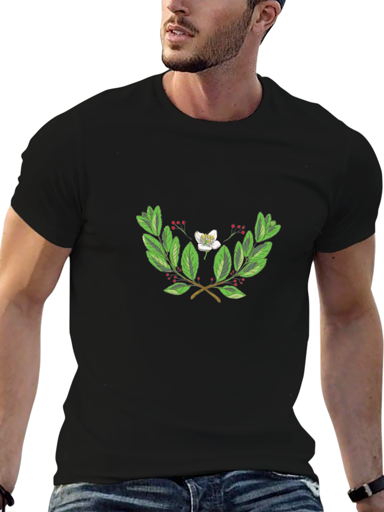 Floral Laurel Wreath T-Shirt - Black