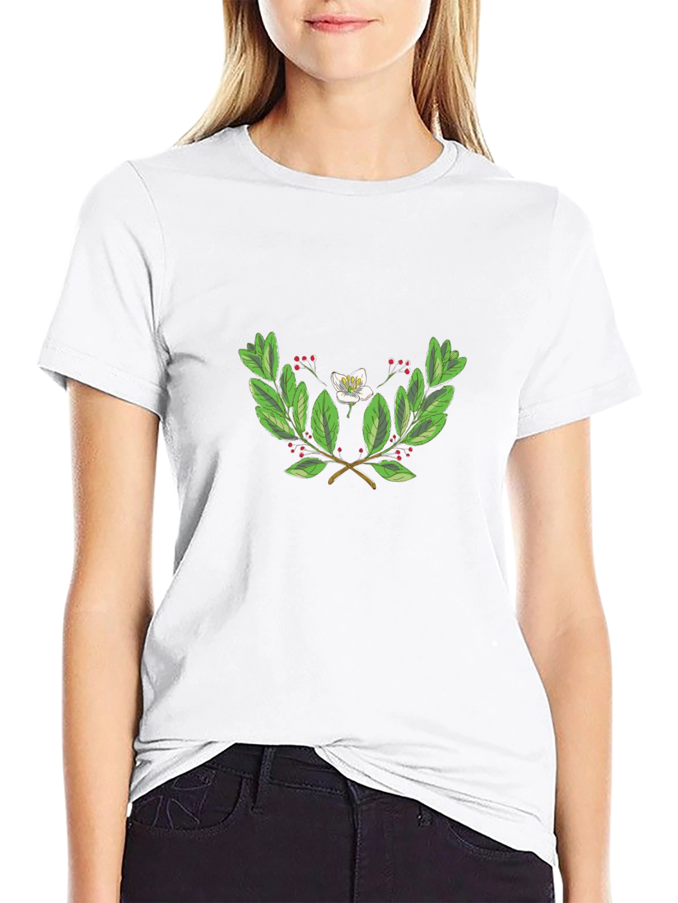 Floral Laurel Wreath T-Shirt - Black