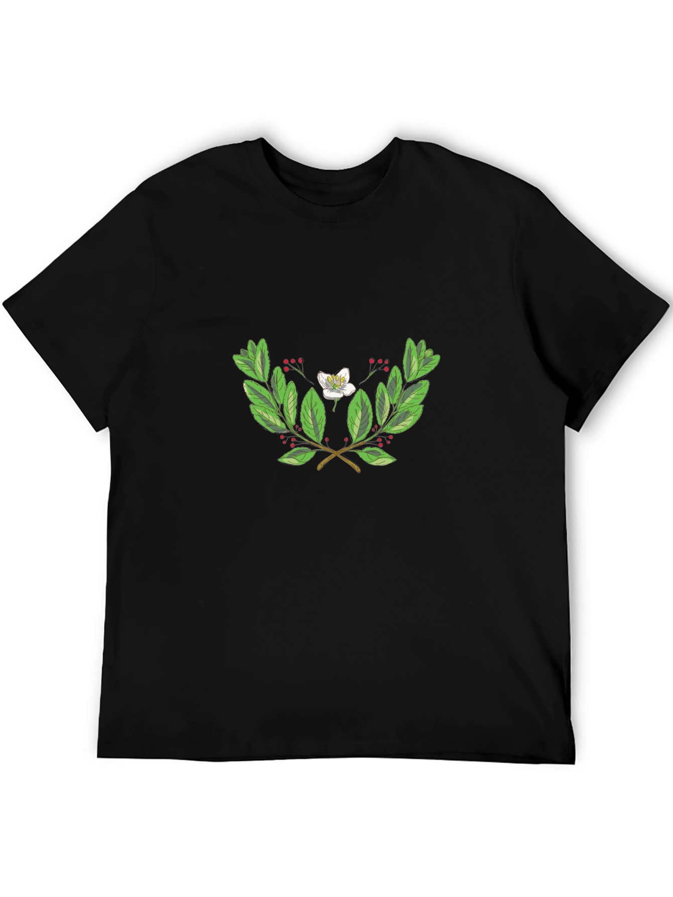 Floral Laurel Wreath T-Shirt - Black