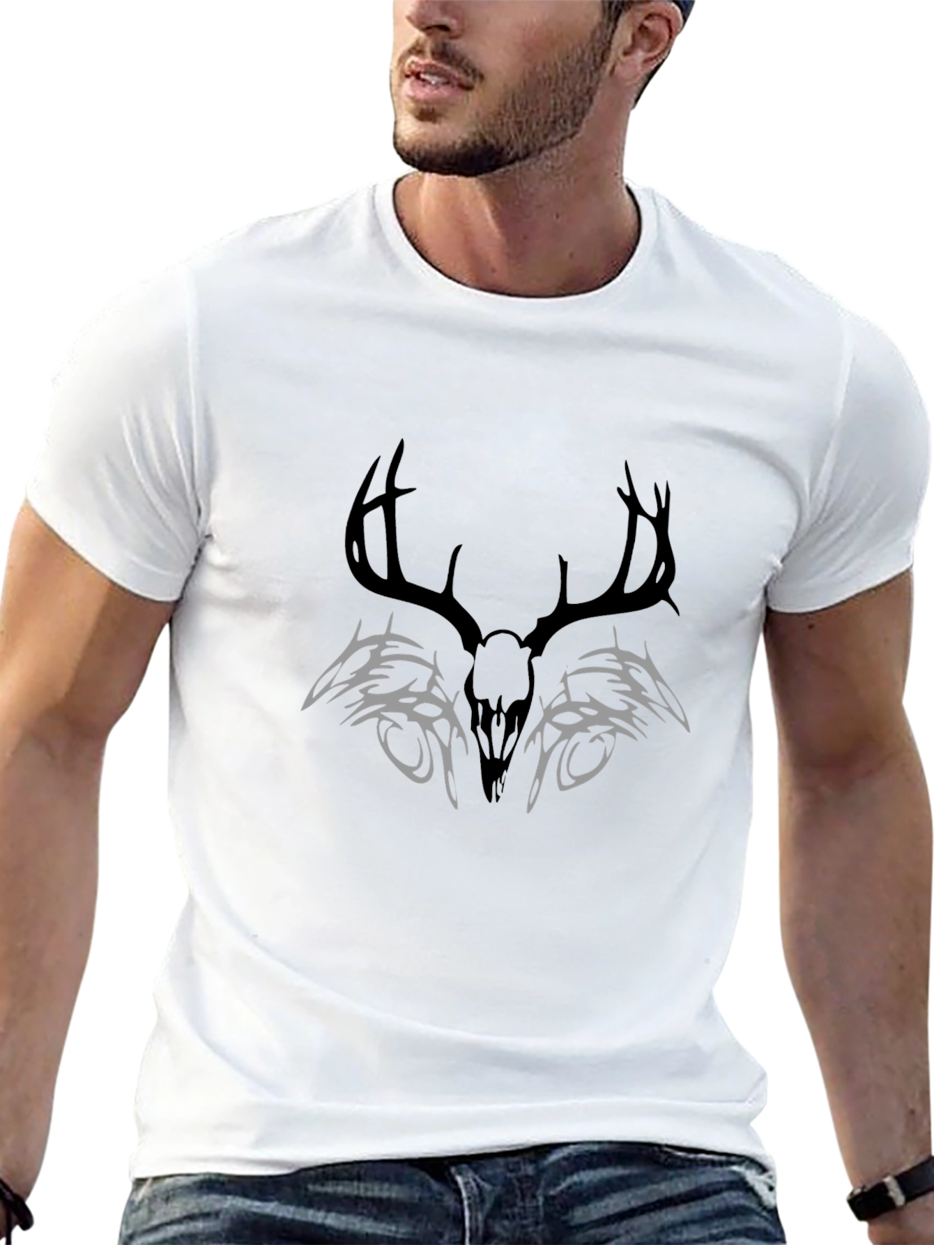 Deer Skull Tribal Graphic T-Shirt