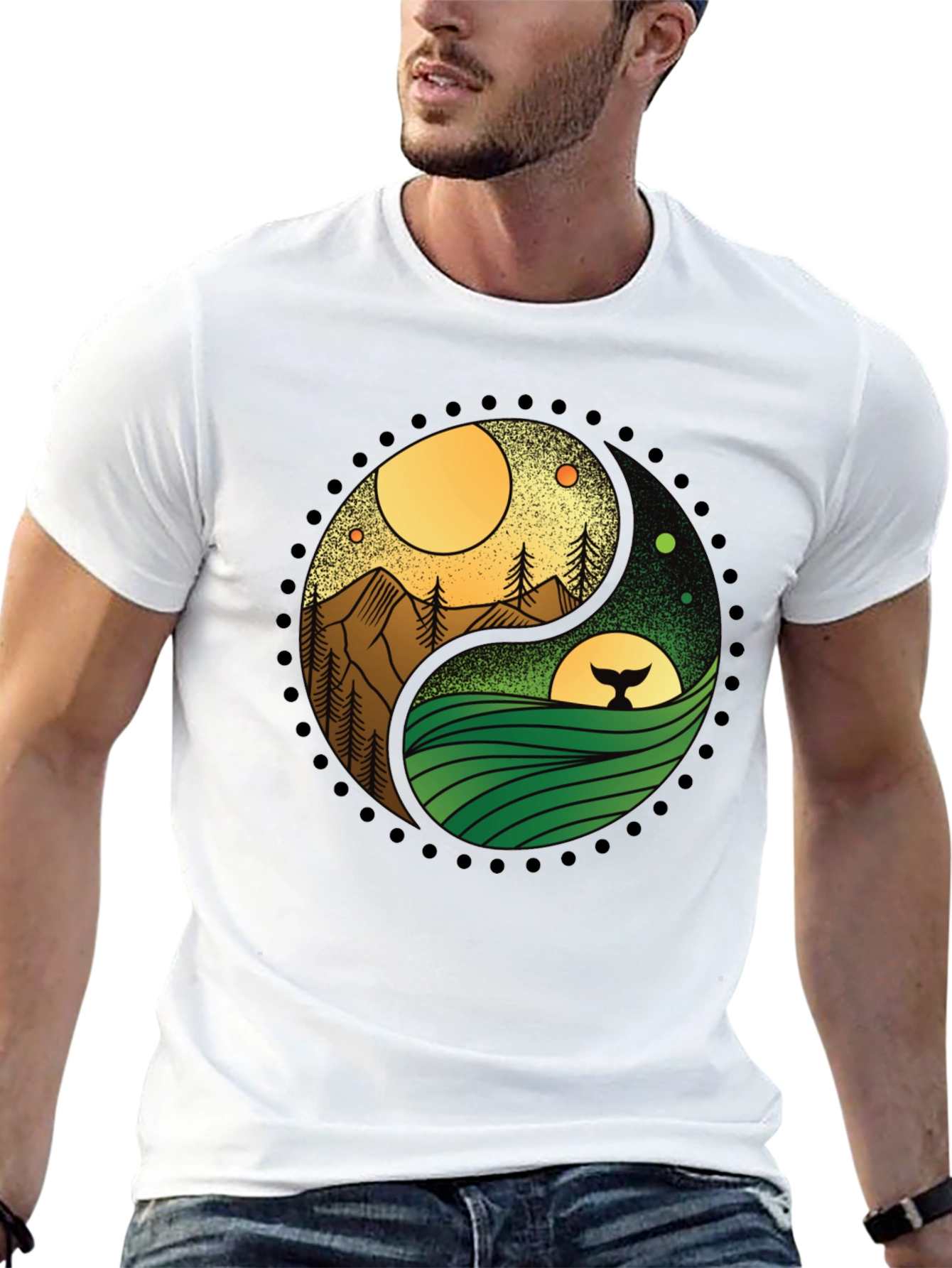 Yin Yang Nature T-Shirt - Mountain & Ocean Design