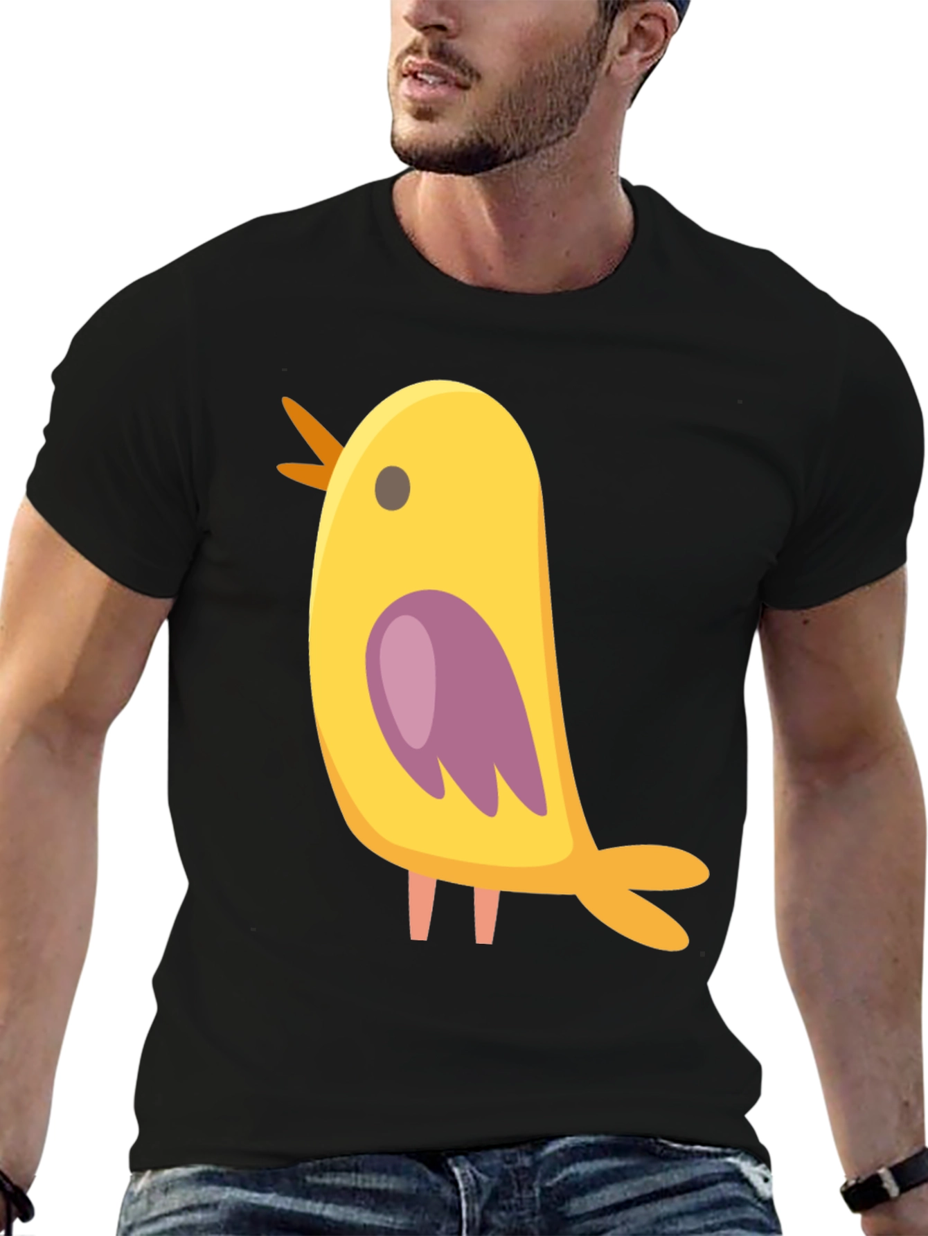 Cute Bird Graphic Tee - Black Cotton Blend