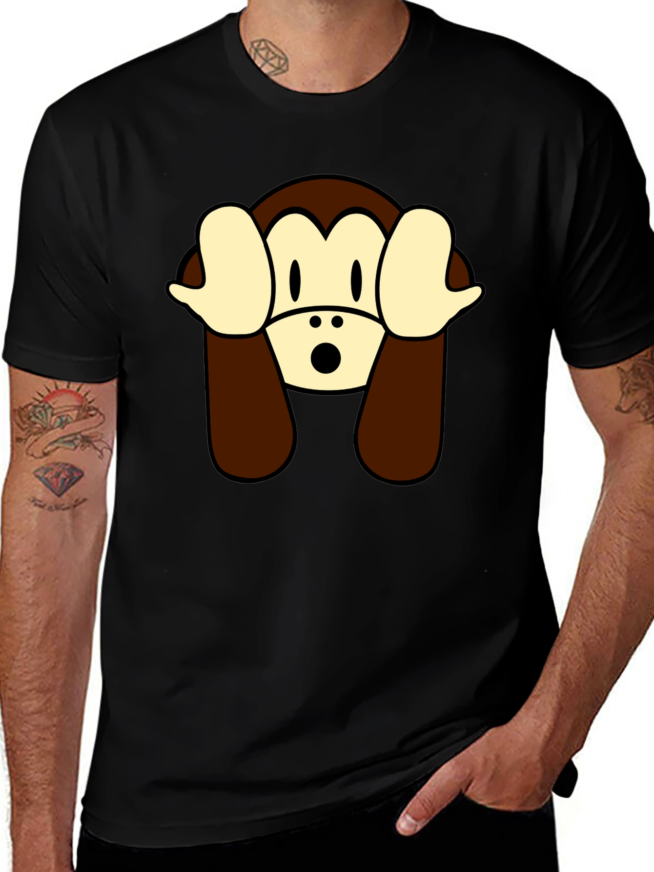Hear No Evil Monkey Graphic Tee - Black