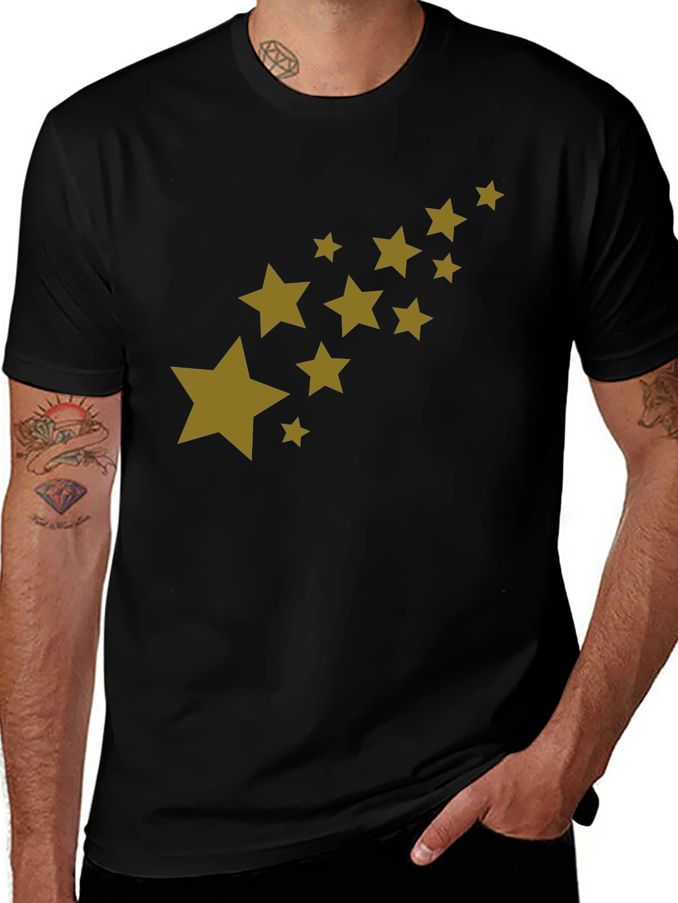 Mens Black T-Shirt with Star Graphic