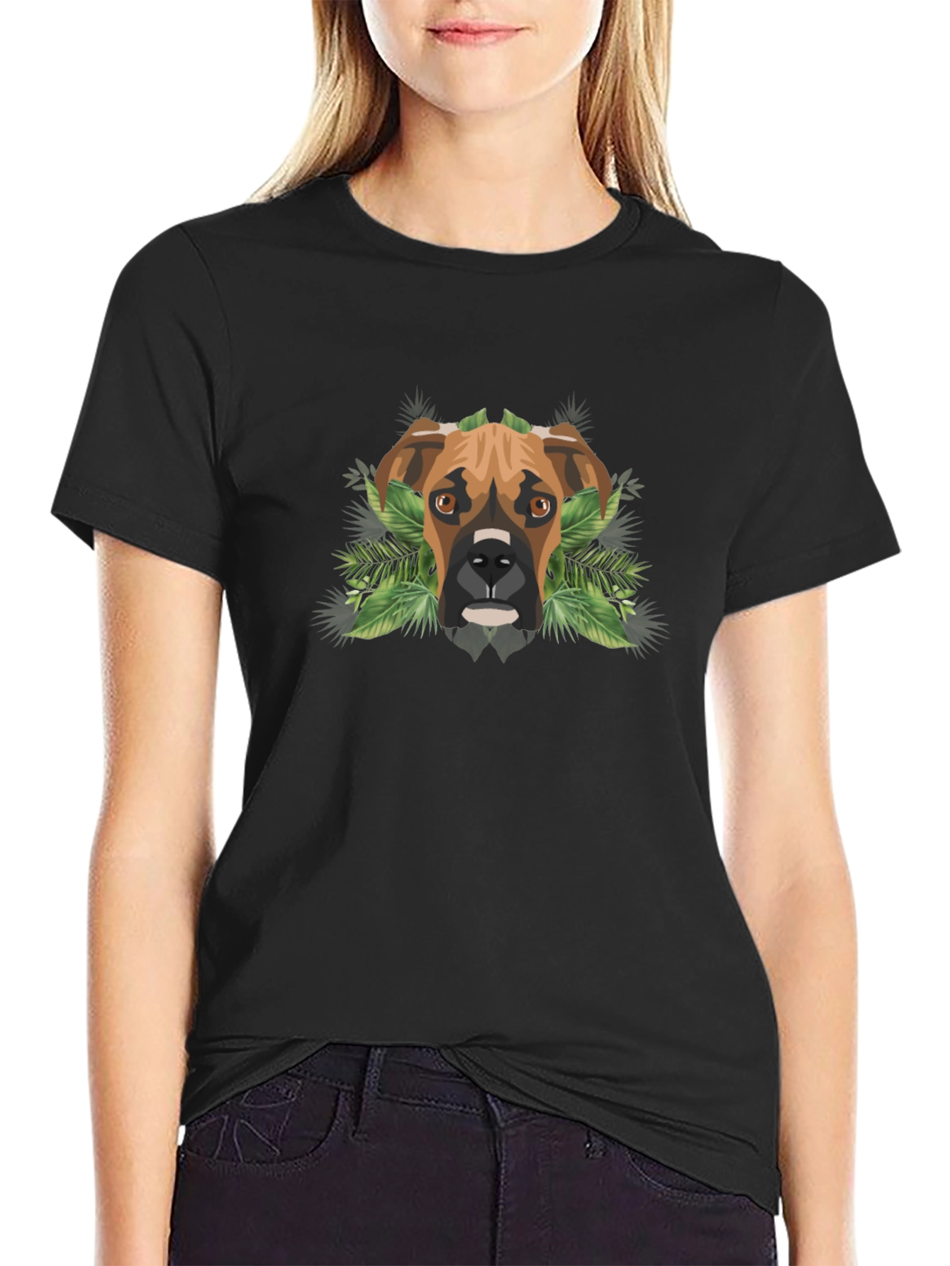 Dog Lover Tee: Boxer Dog Geometric & Foliage Design