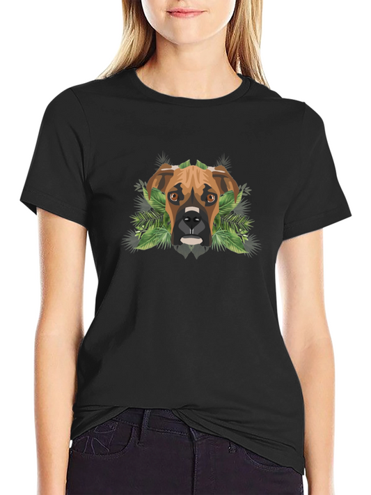 Dog Lover Tee: Boxer Dog Geometric & Foliage Design